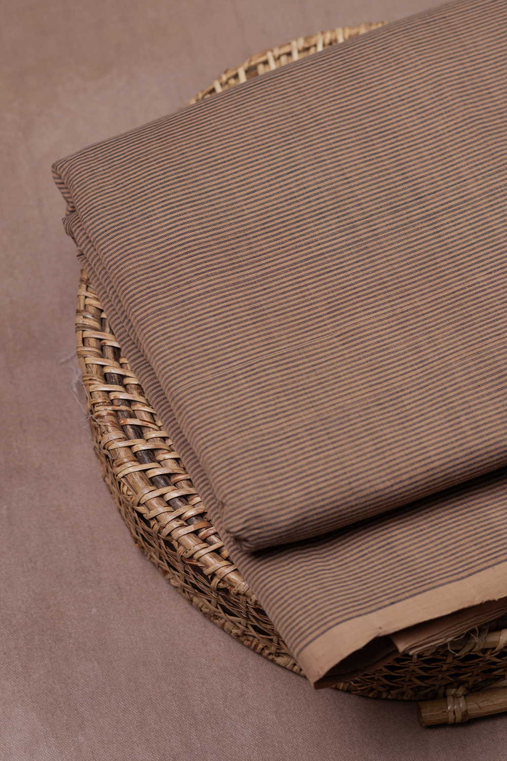 Thin Stripe - Beige Mangalagiri Cotton Fabric