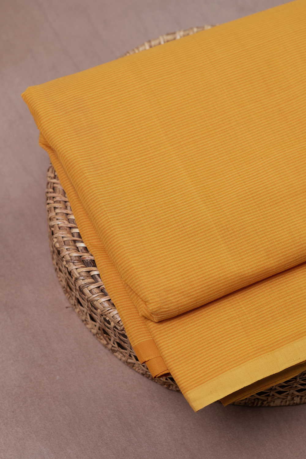 Stripes On Deep Yellow Mangalagiri Cotton Fabric