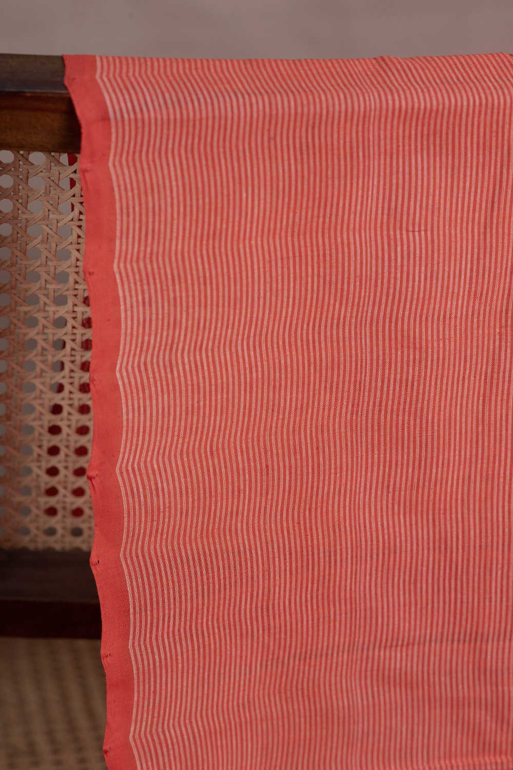 Dark reddish orange Stripe Mangalagiri Cotton Fabric