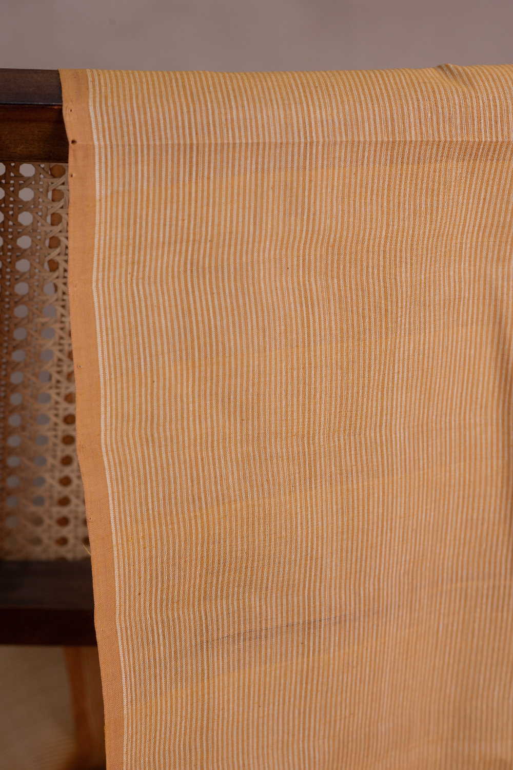 Stripes on Mustard Brown Mangalagiri Cotton Fabric