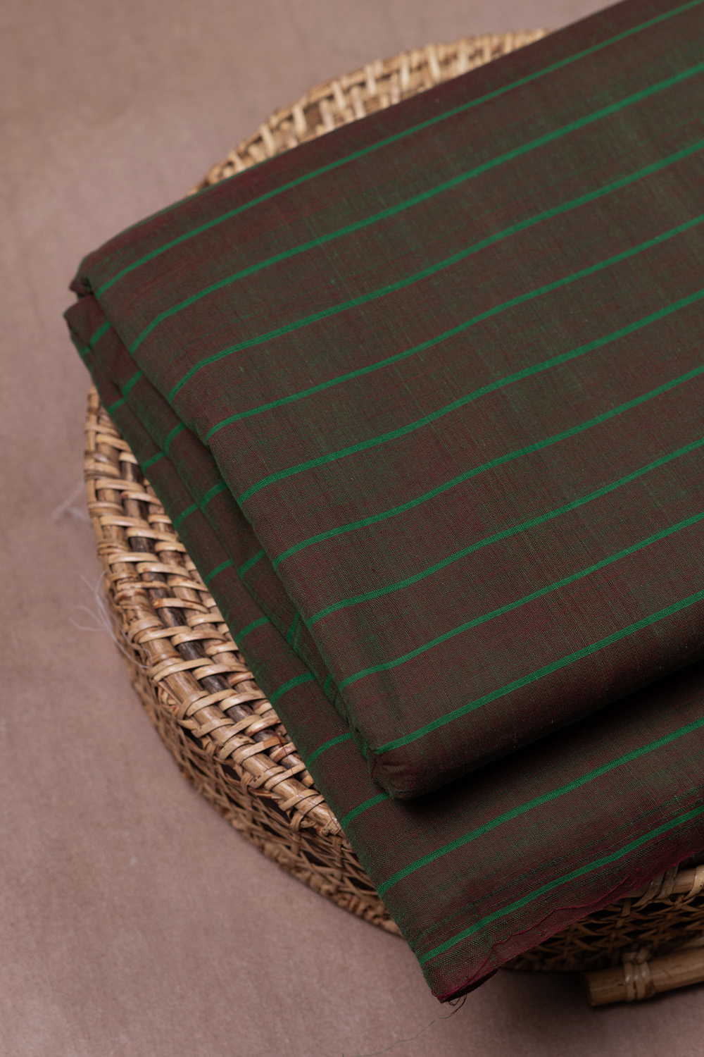 Green Striped Mangalagiri Cotton Fabric - Image 2