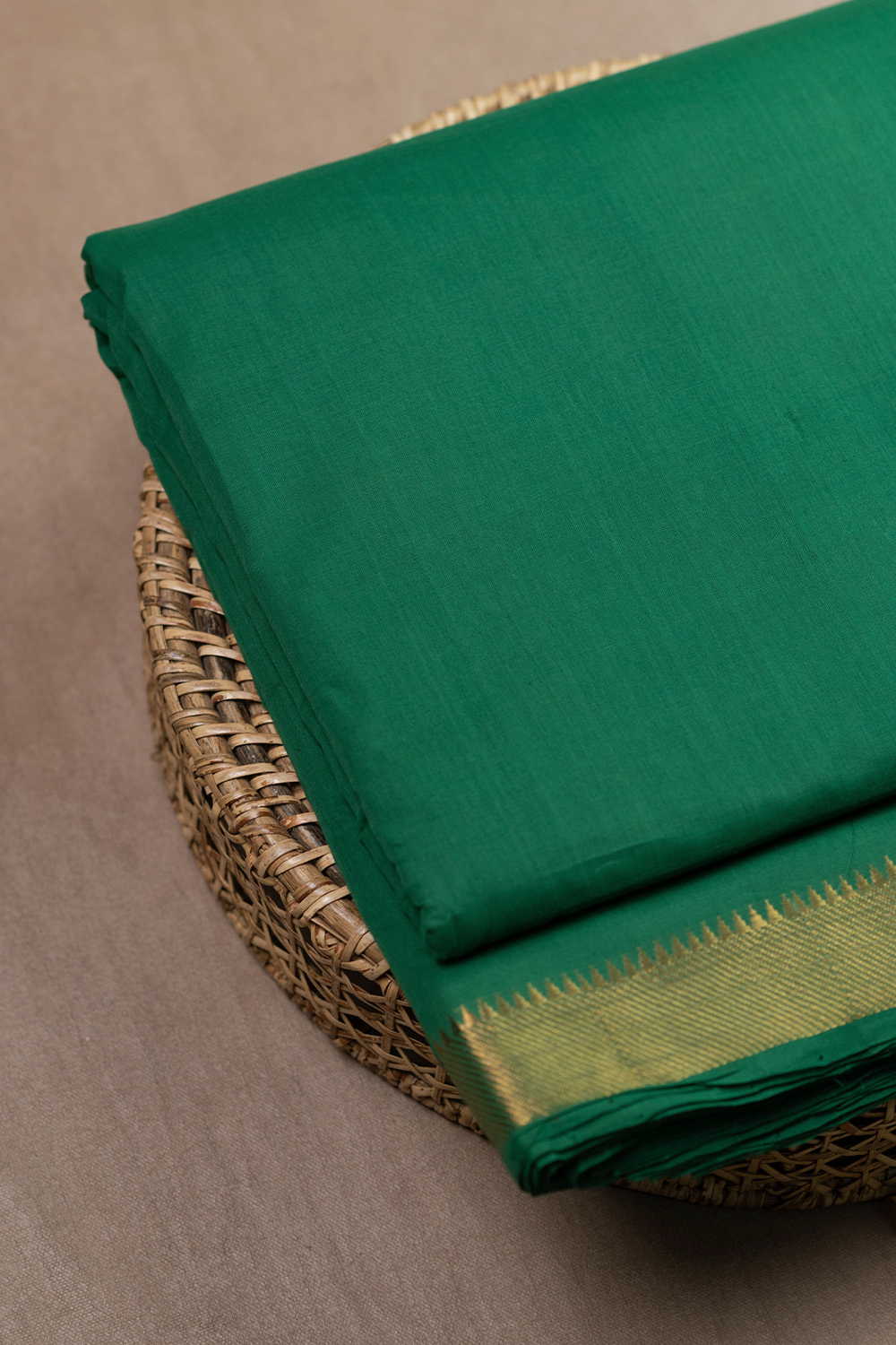Forest Green Mangalagiri Border Cotton Fabric