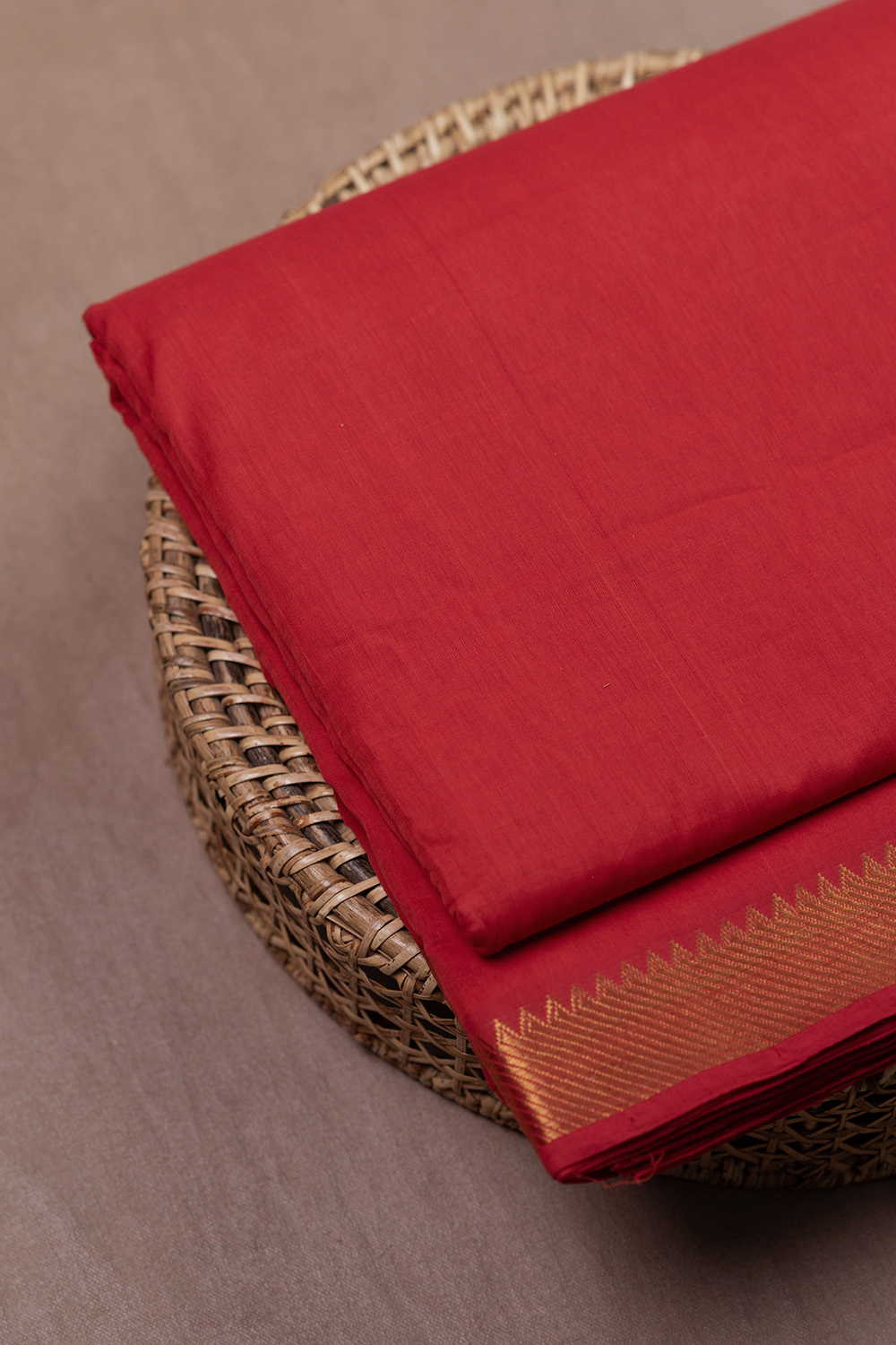 Bright Red Mangalagiri Border Cotton Fabric