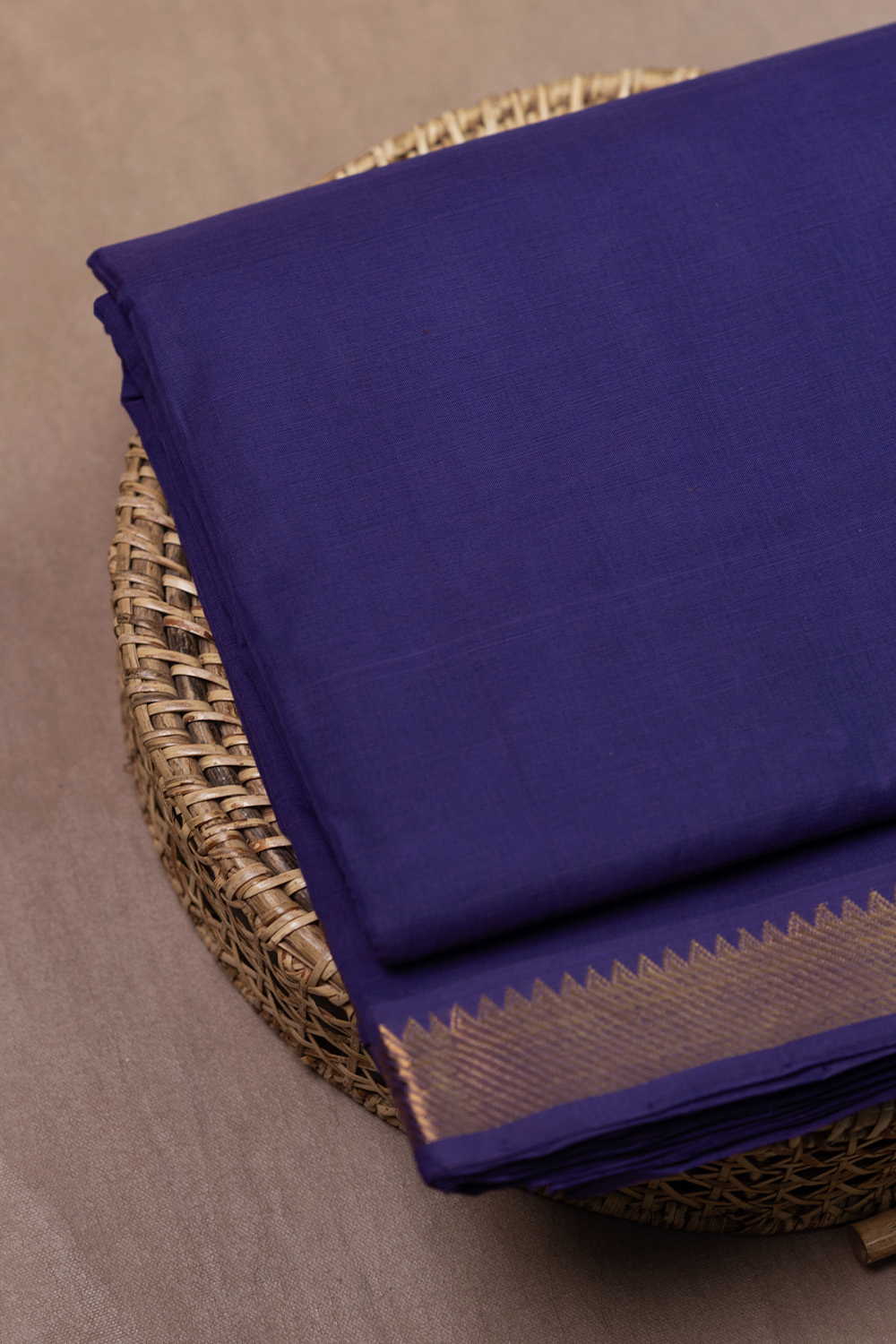 Zari Border on Purple Mangalagiri Border Cotton Fabric