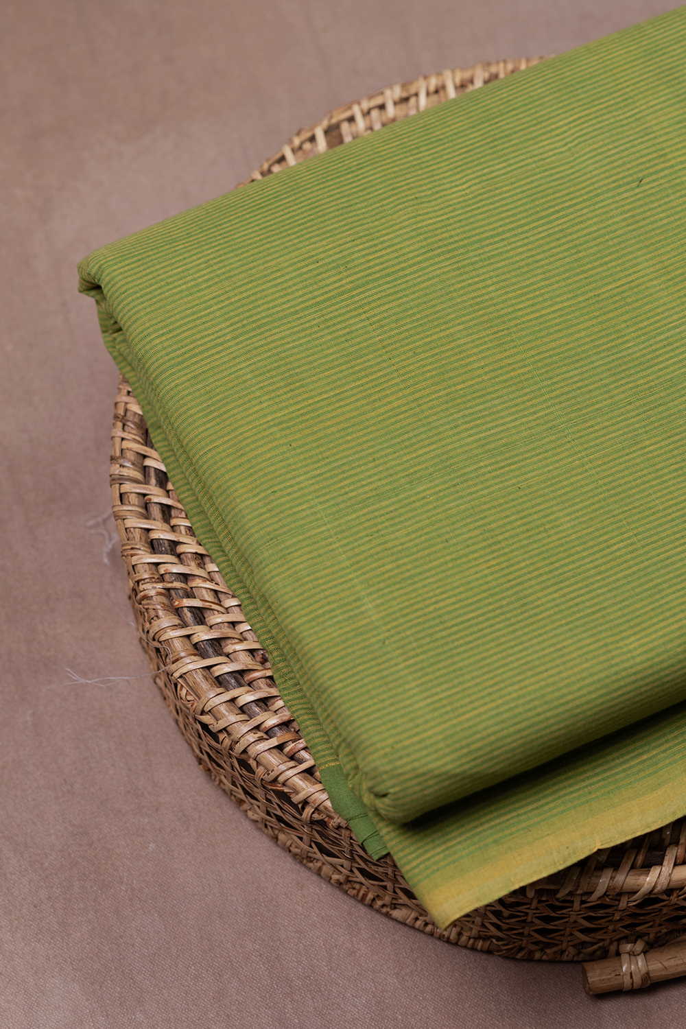 Green Striped Mangalagiri Cotton Fabric - Image 2