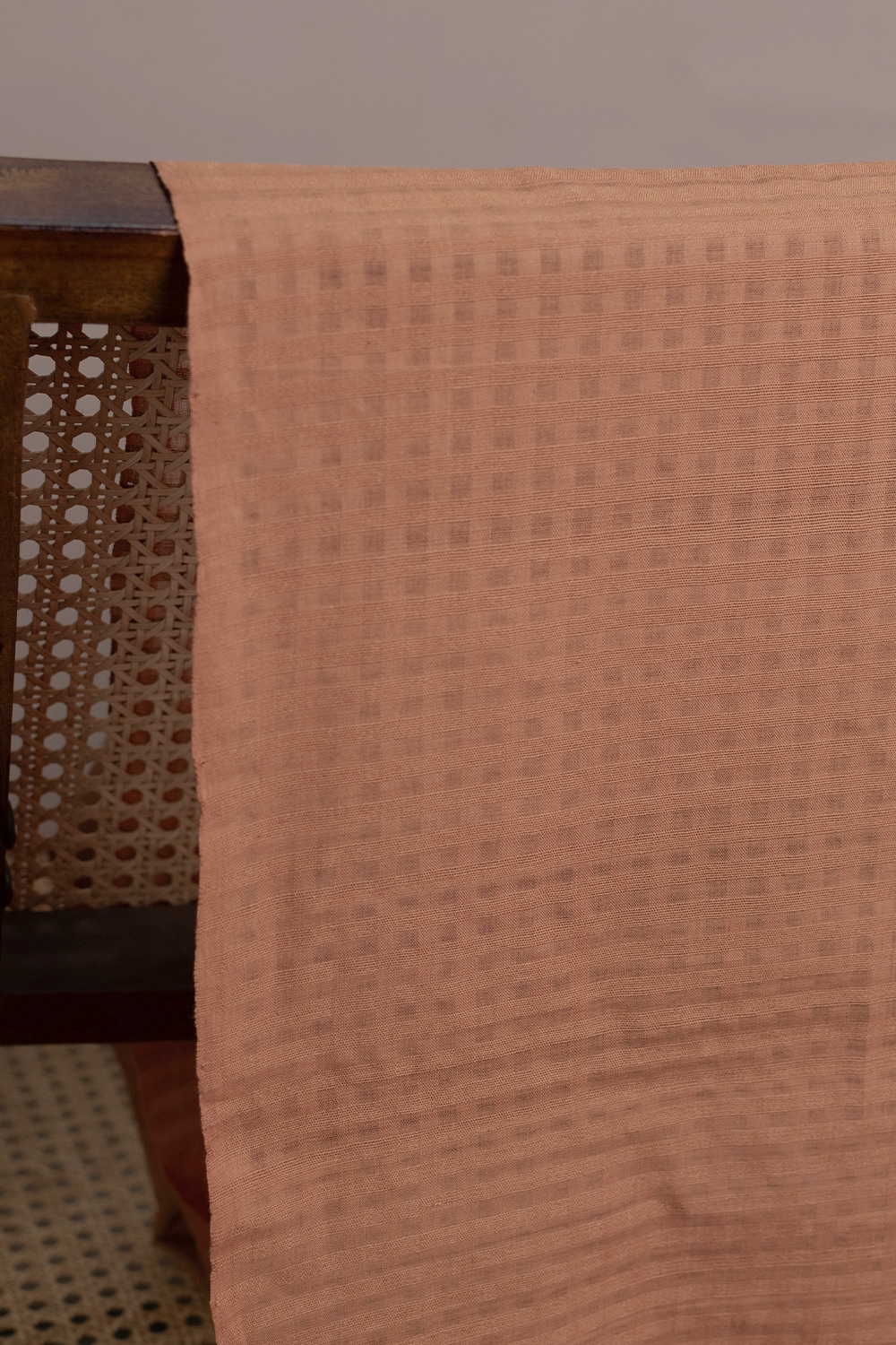 Deep Beige Mangalagiri Boddu Checks Cotton Fabric - Image 2