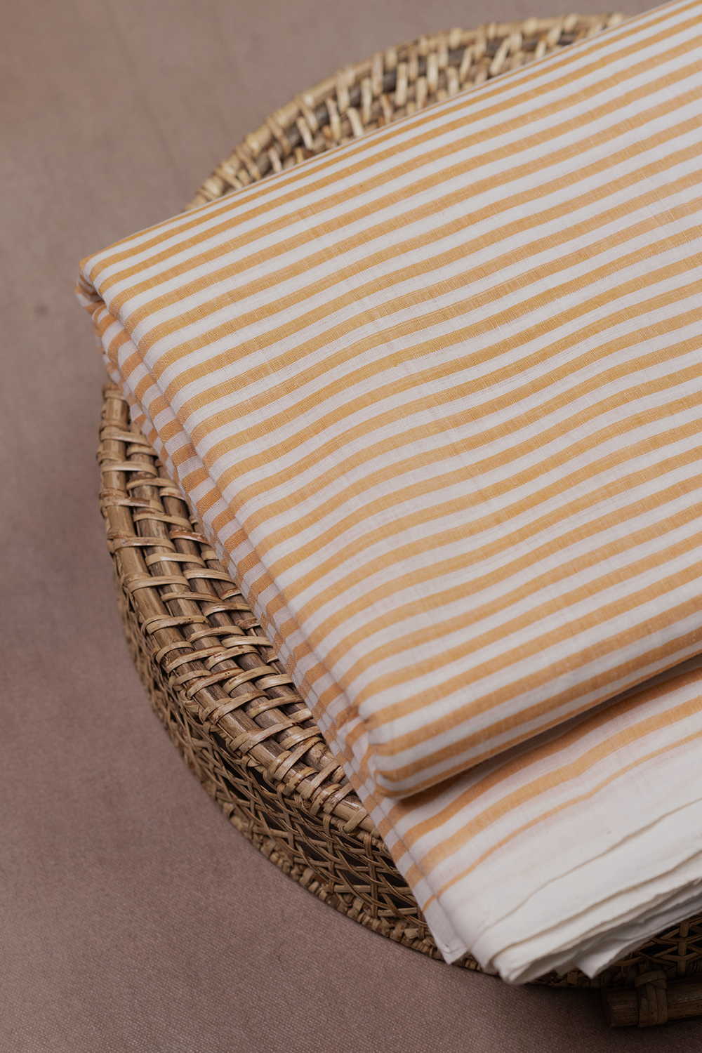 Yellow & Cream Stripe Mangalagiri Cotton Fabric
