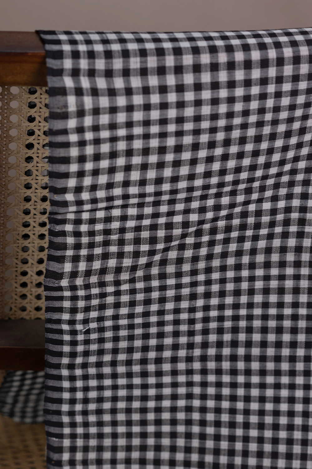 Black & Cream Boddu Checks Cotton Fabric - Image 2
