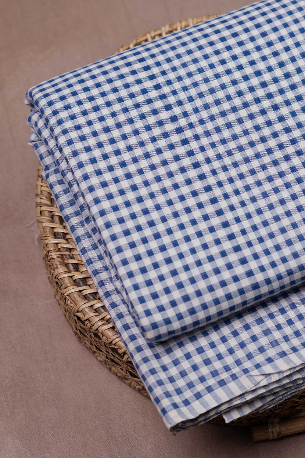Blue & Cream Boddu Checks Cotton Fabric - Image 2
