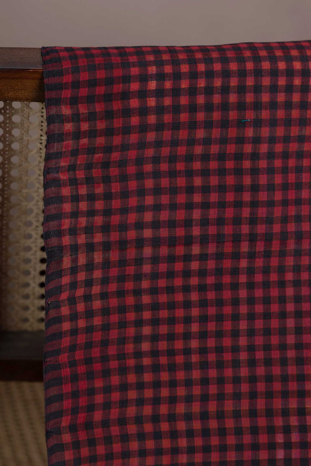 Maroon & Black Boddu Checks Cotton Fabric - Image 2