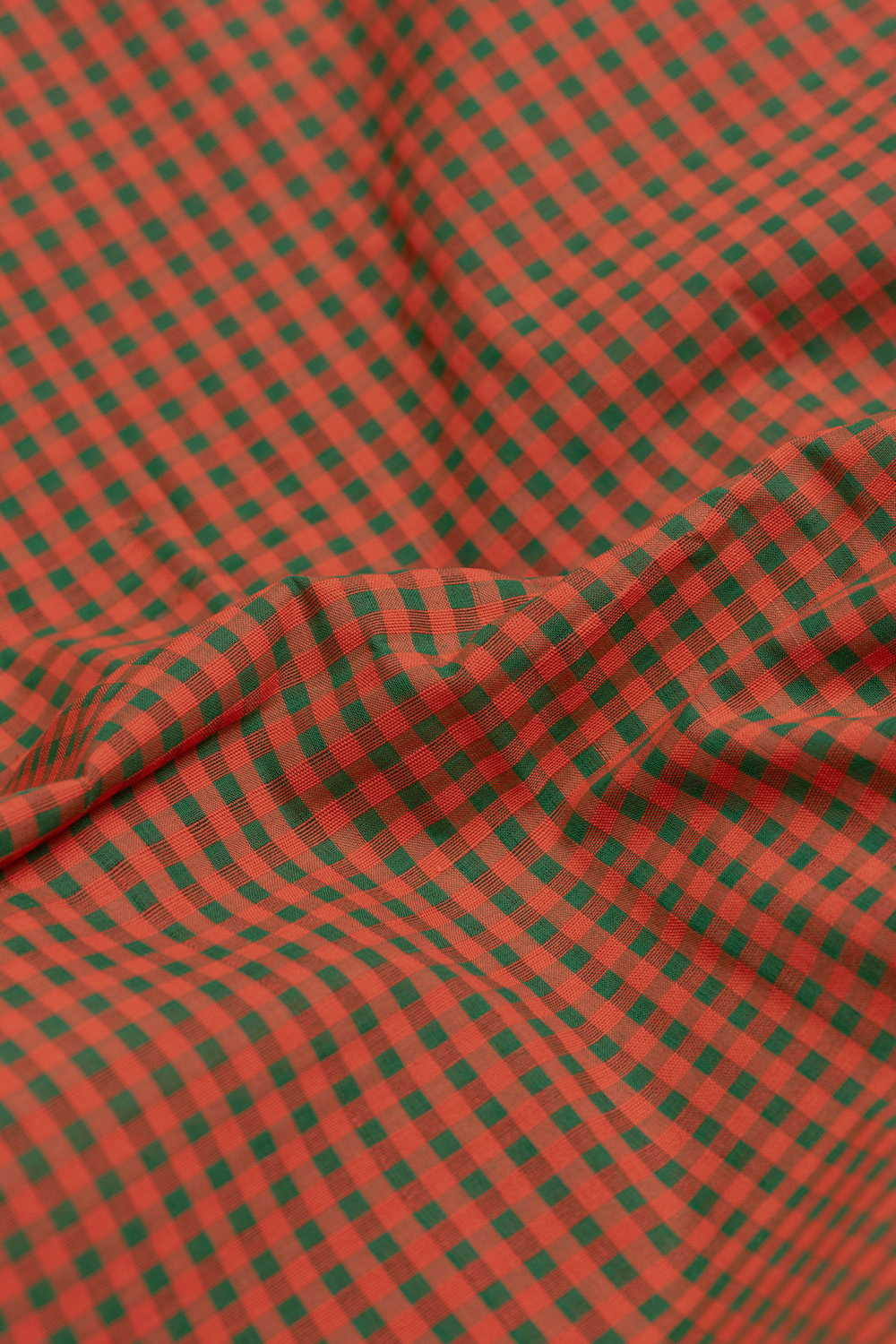 Orange-Green Boddu Checks Cotton Fabric - Image 3