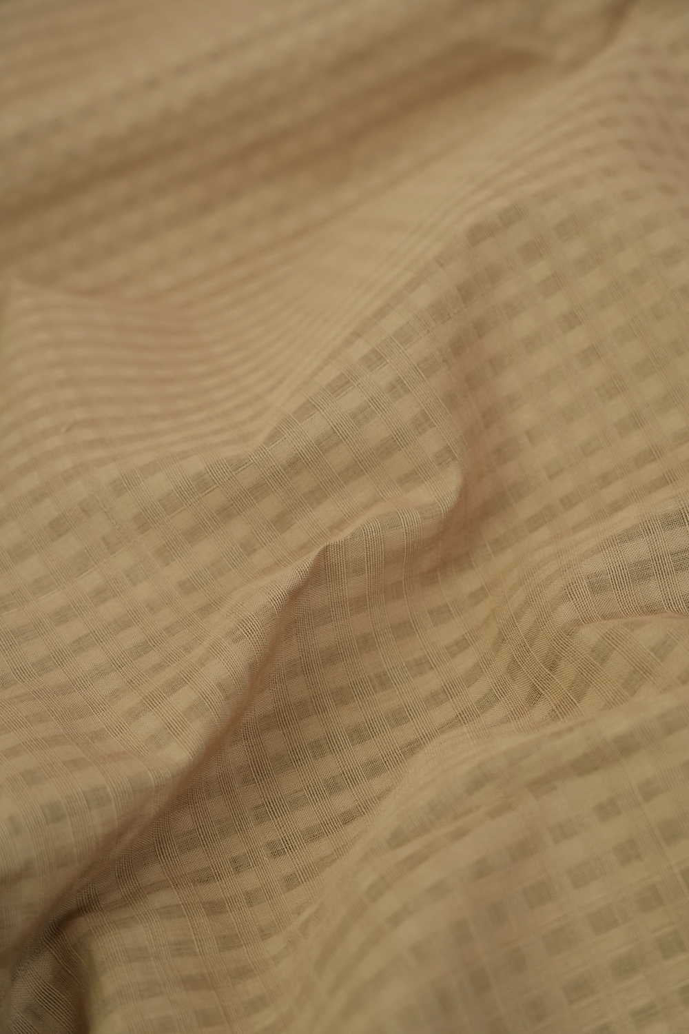 Dark Beige Boddu Checks Mangalagiri Cotton Fabric - Image 2