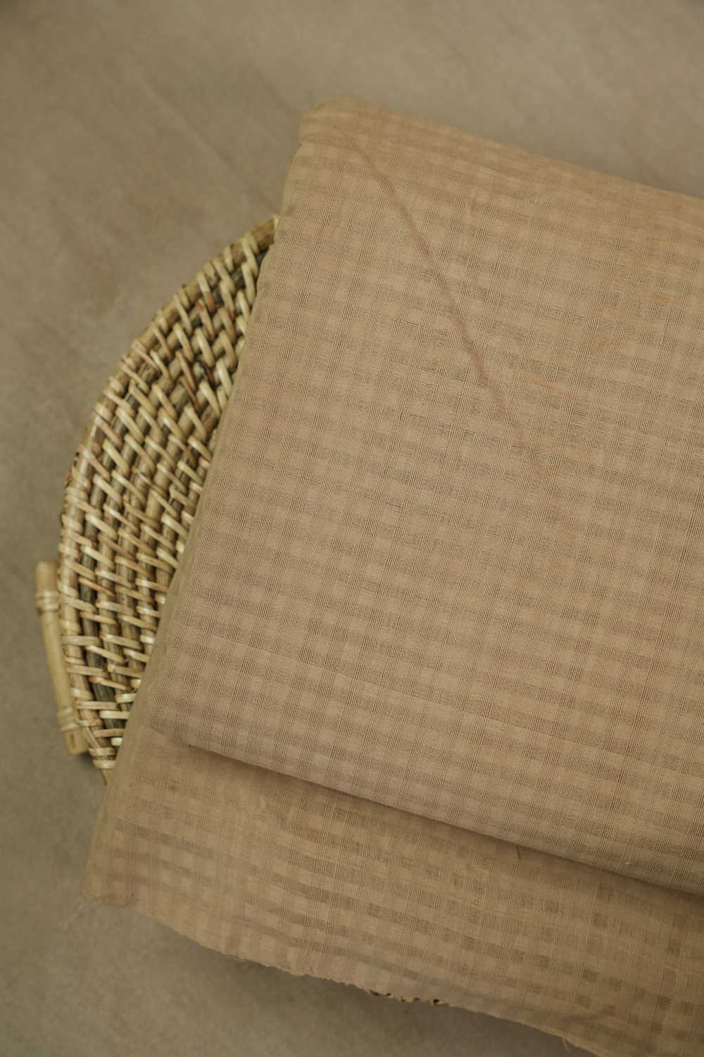 Dark Beige Boddu Checks Mangalagiri Cotton Fabric - Image 3