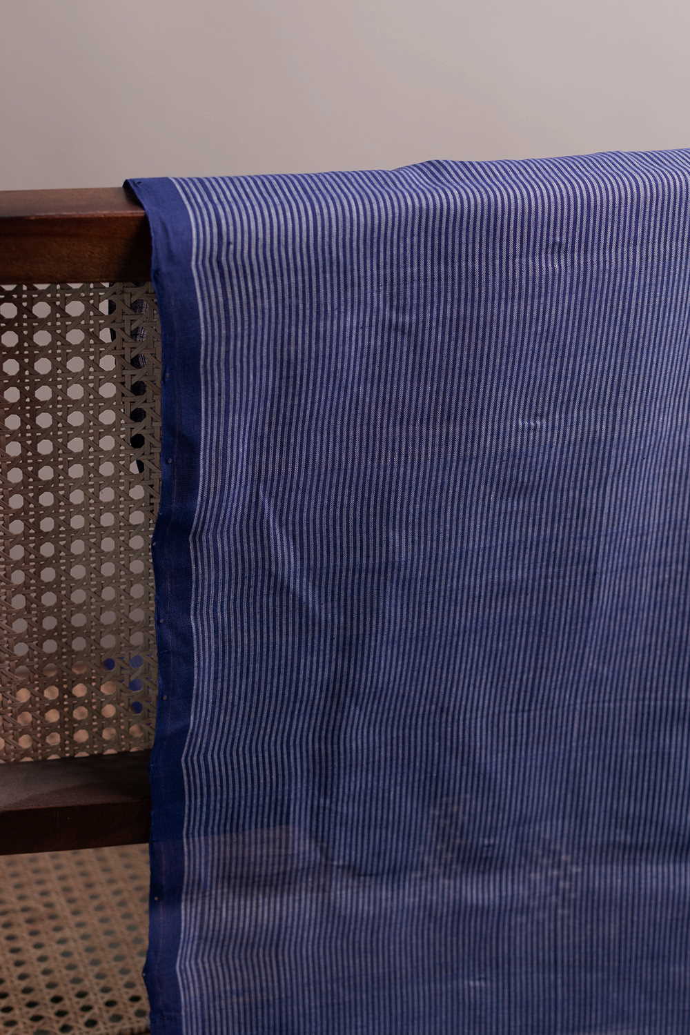 Striped Blue Mangalagiri Cotton Fabric - Image 3