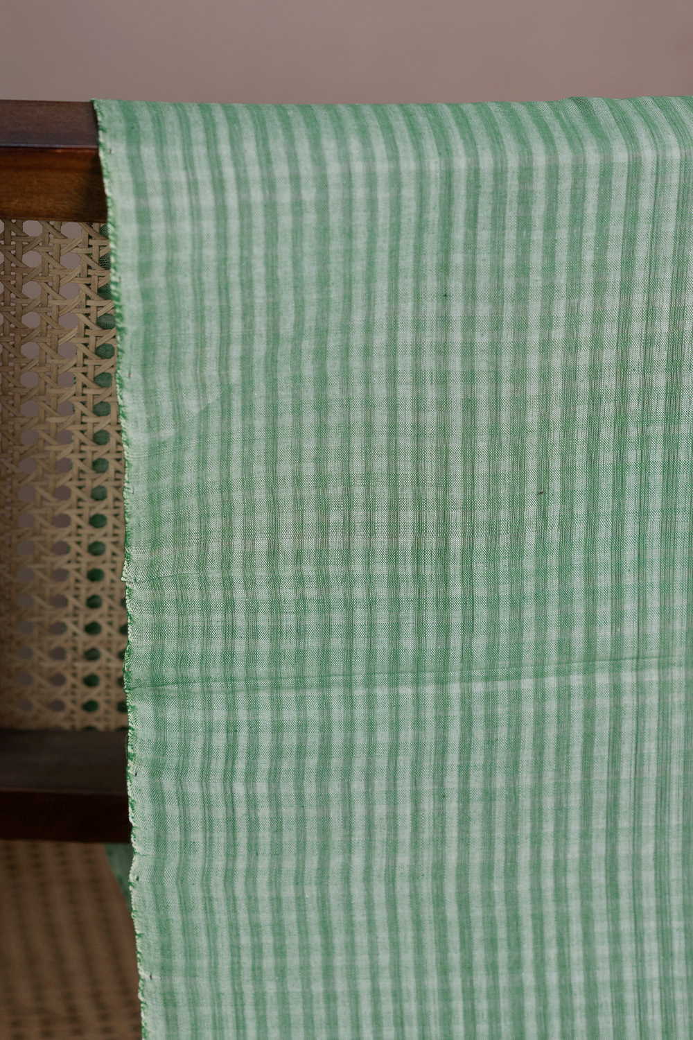 Cream with Green Mangalagiri Boddu Checks Cotton Fabric