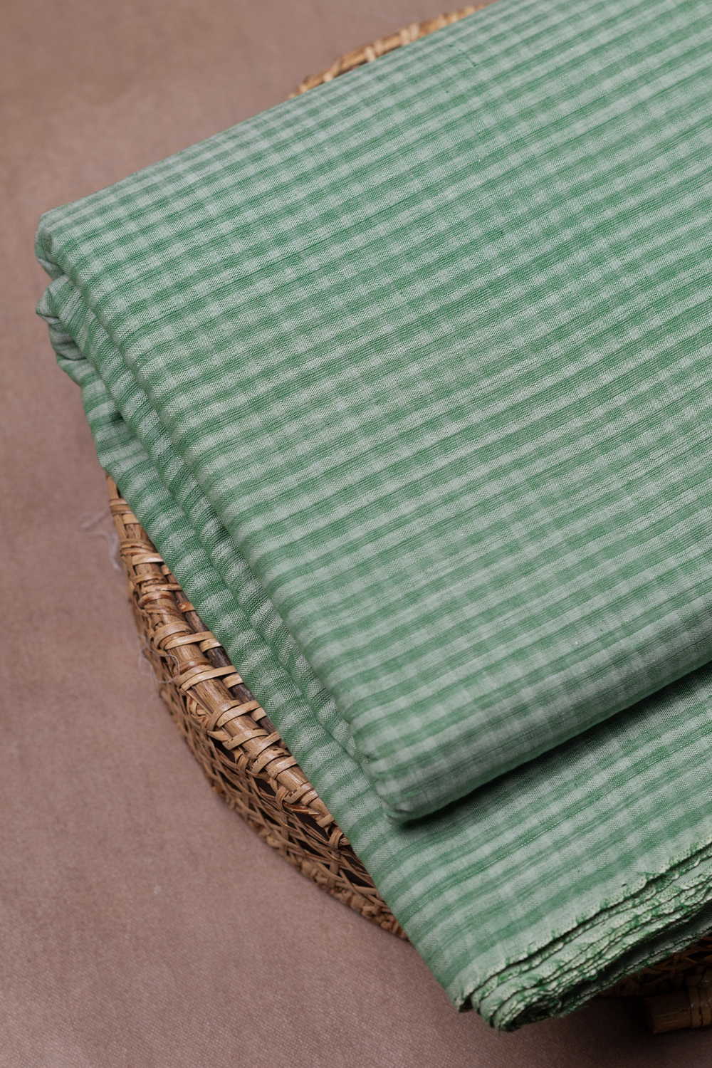 Cream with Green Mangalagiri Boddu Checks Cotton Fabric - Image 2