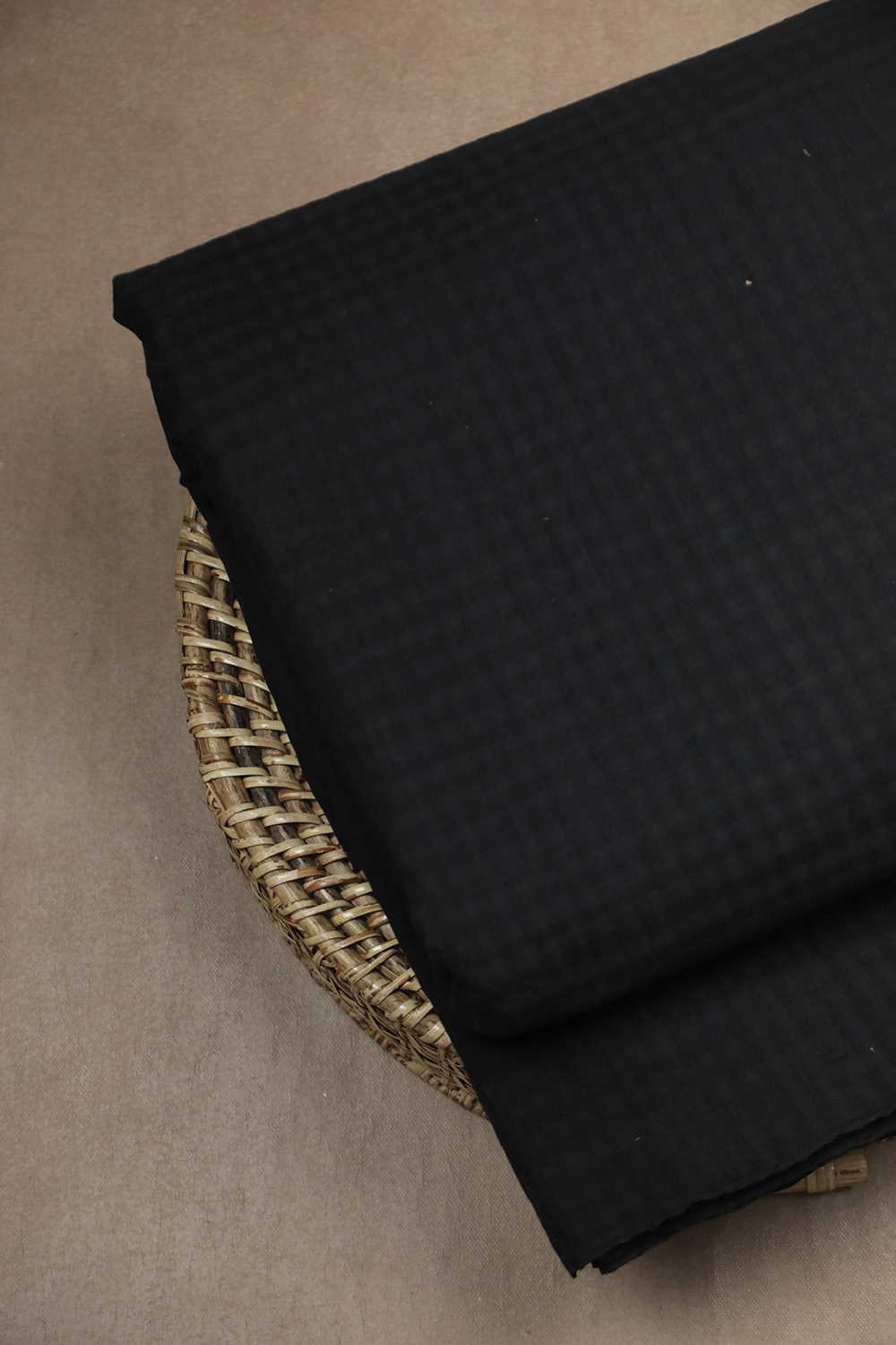 Pitch Black Mangalagiri Boddu Checks Cotton Fabric - Image 2