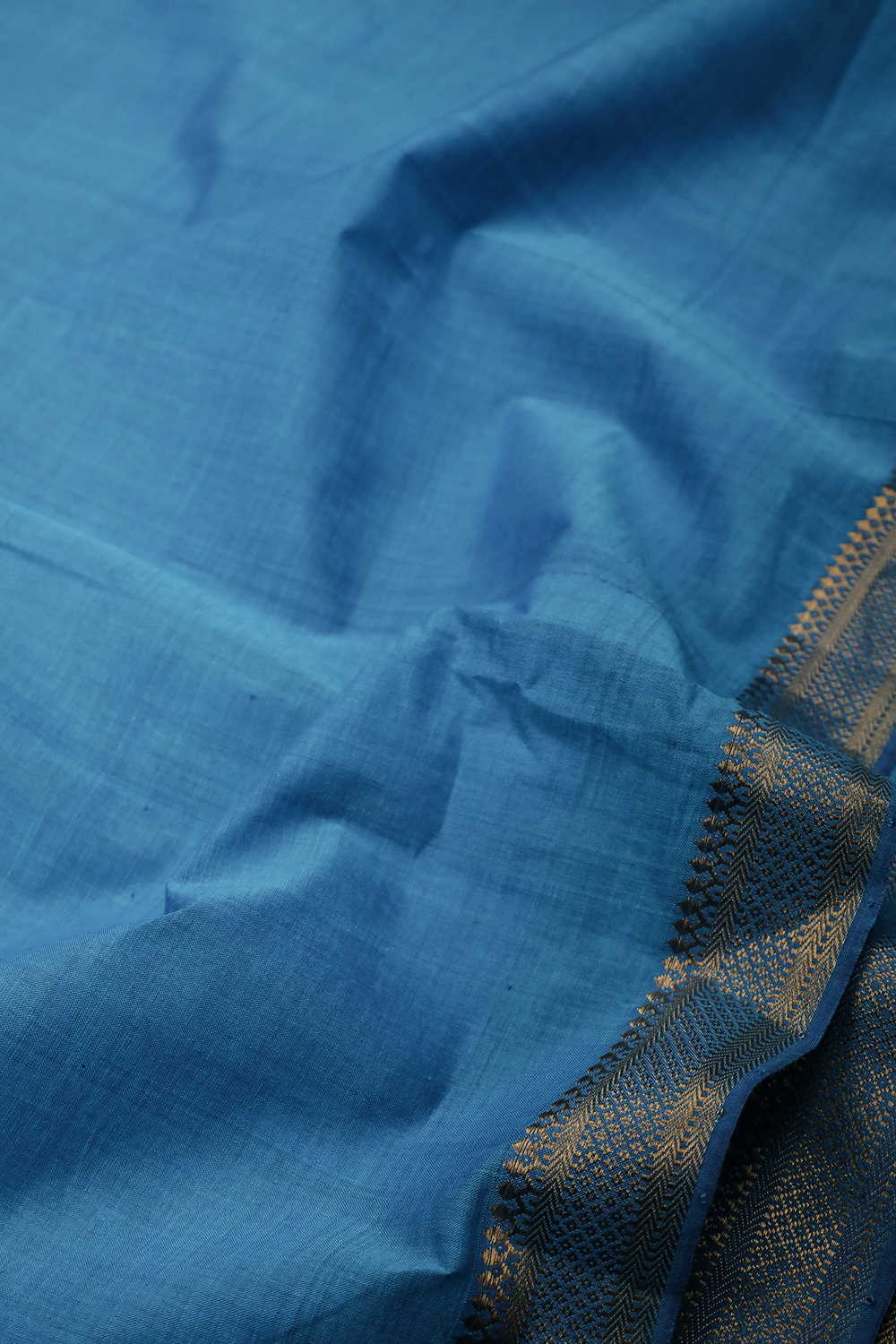 Azure Blue Mangalagiri Cotton Fabric - Image 3