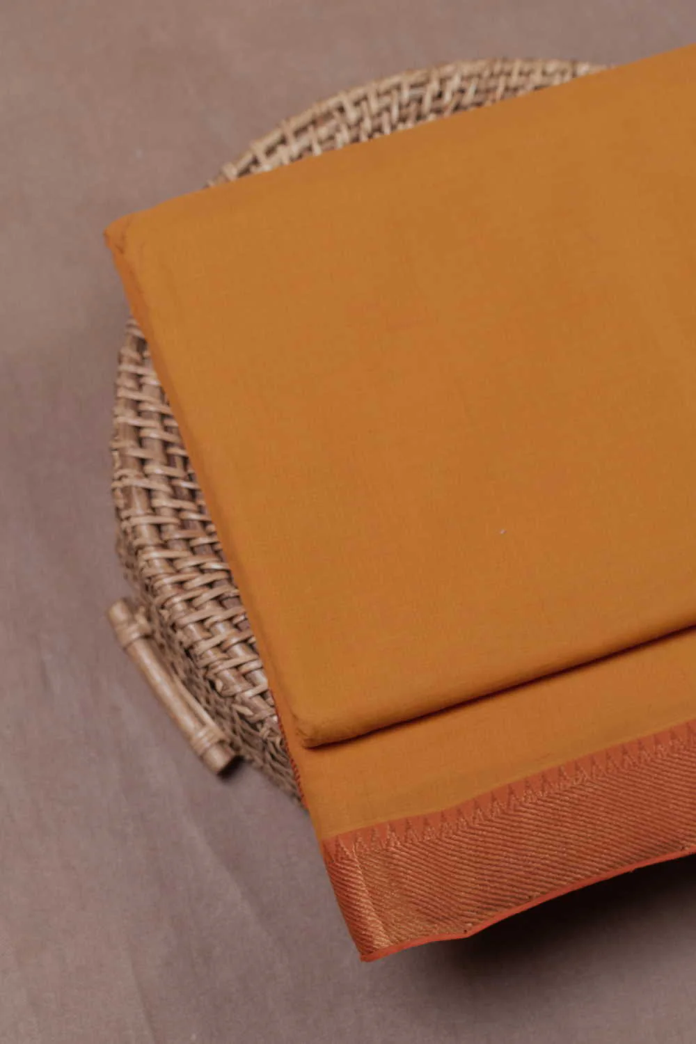 Turmeric Yellow Bordered Mangalagiri Cotton Fabric