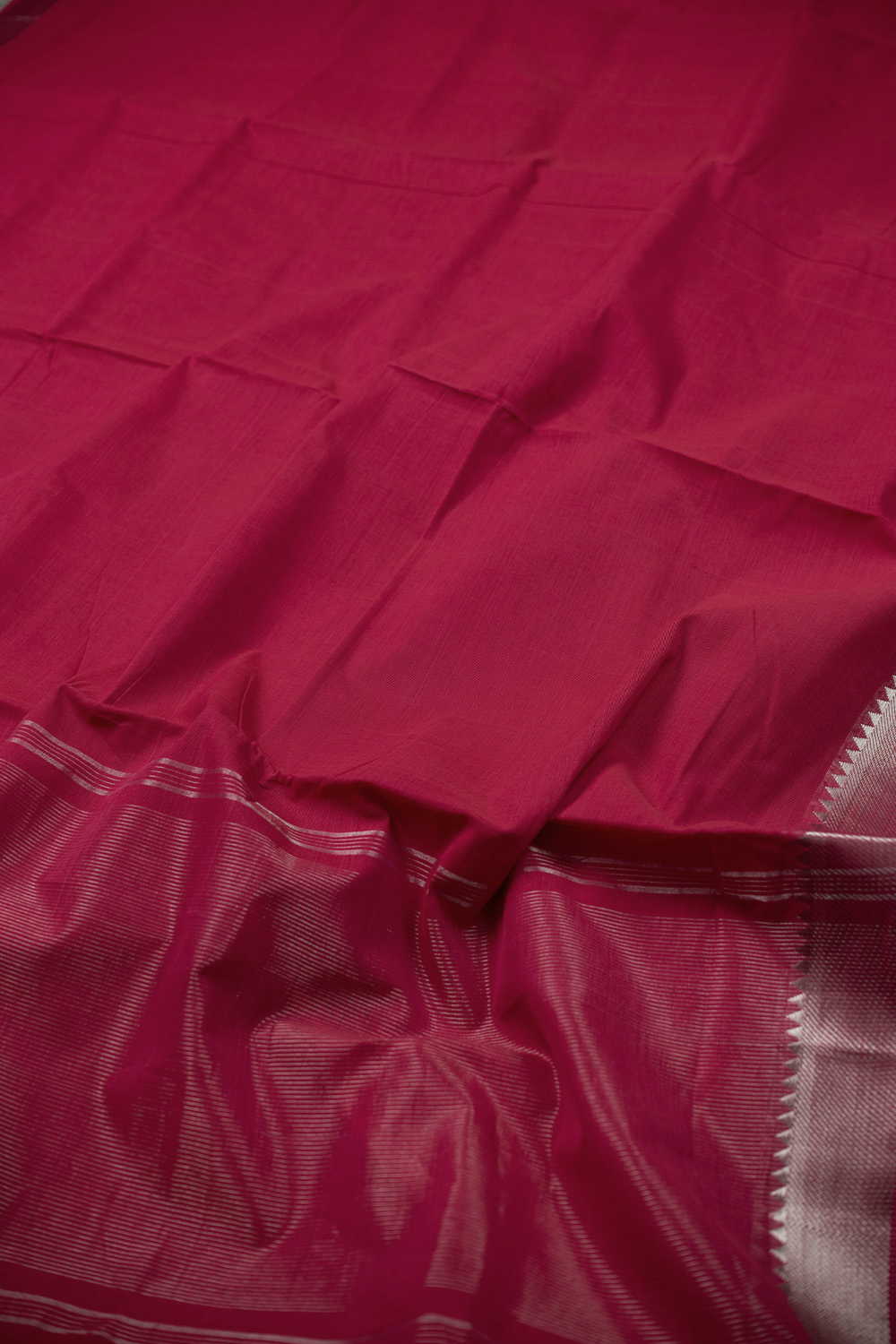 Darker Pink with Silver Zari Border Mangalagiri Cotton saree - Image 3