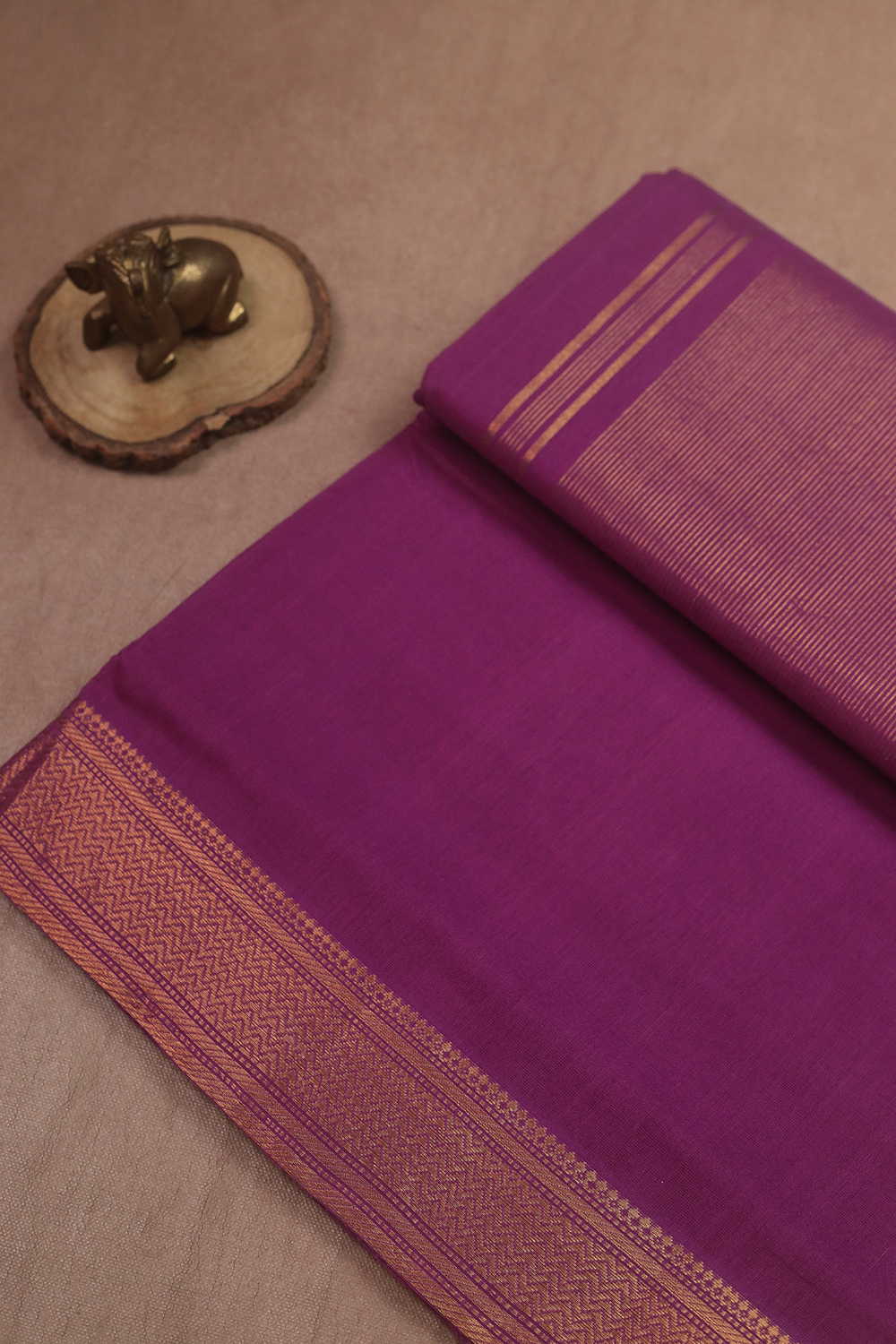 Neon Purple - Plain Gold Zari Mangalagiri Cotton saree