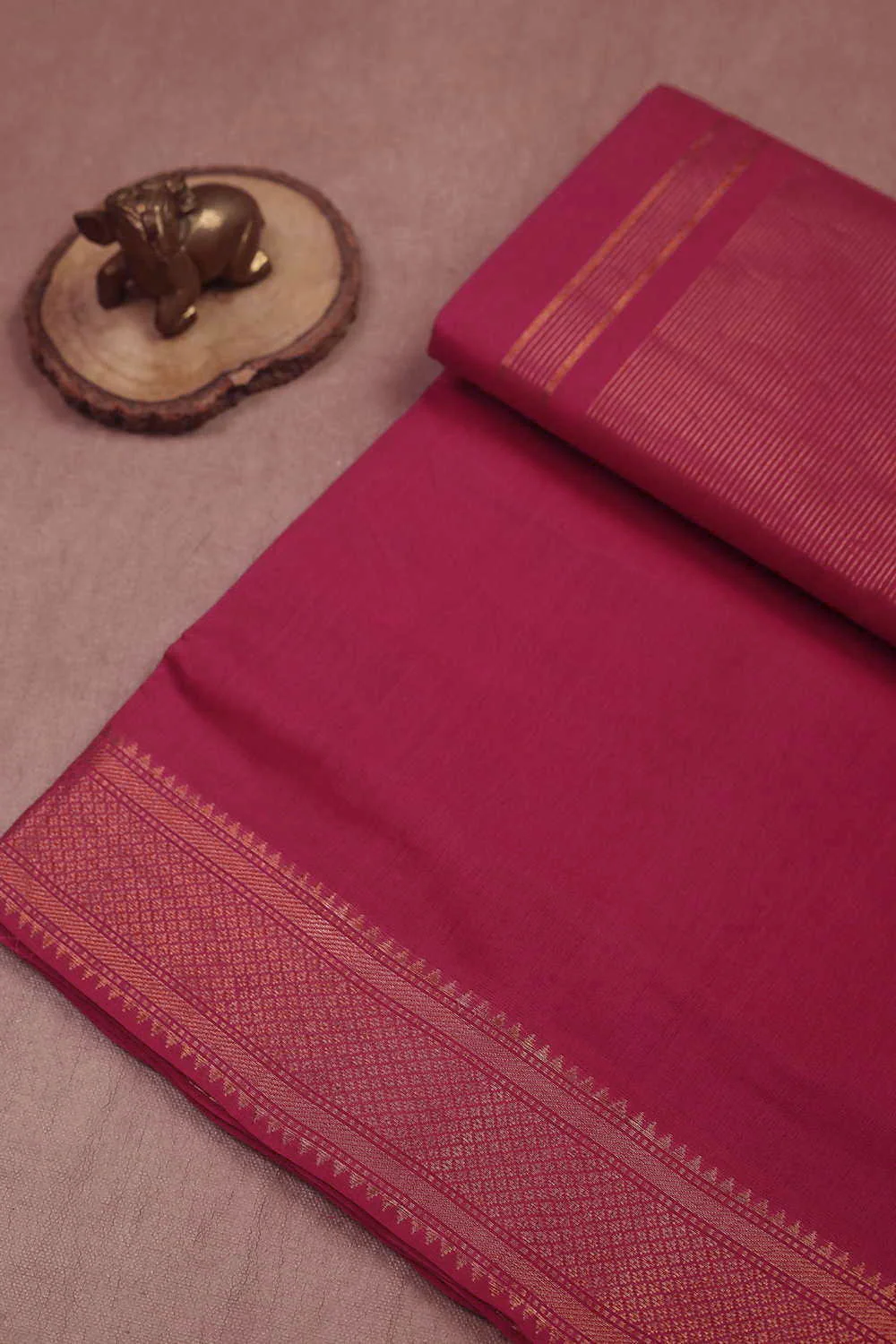 Cerise pink - Plain Mangalagiri Cotton saree