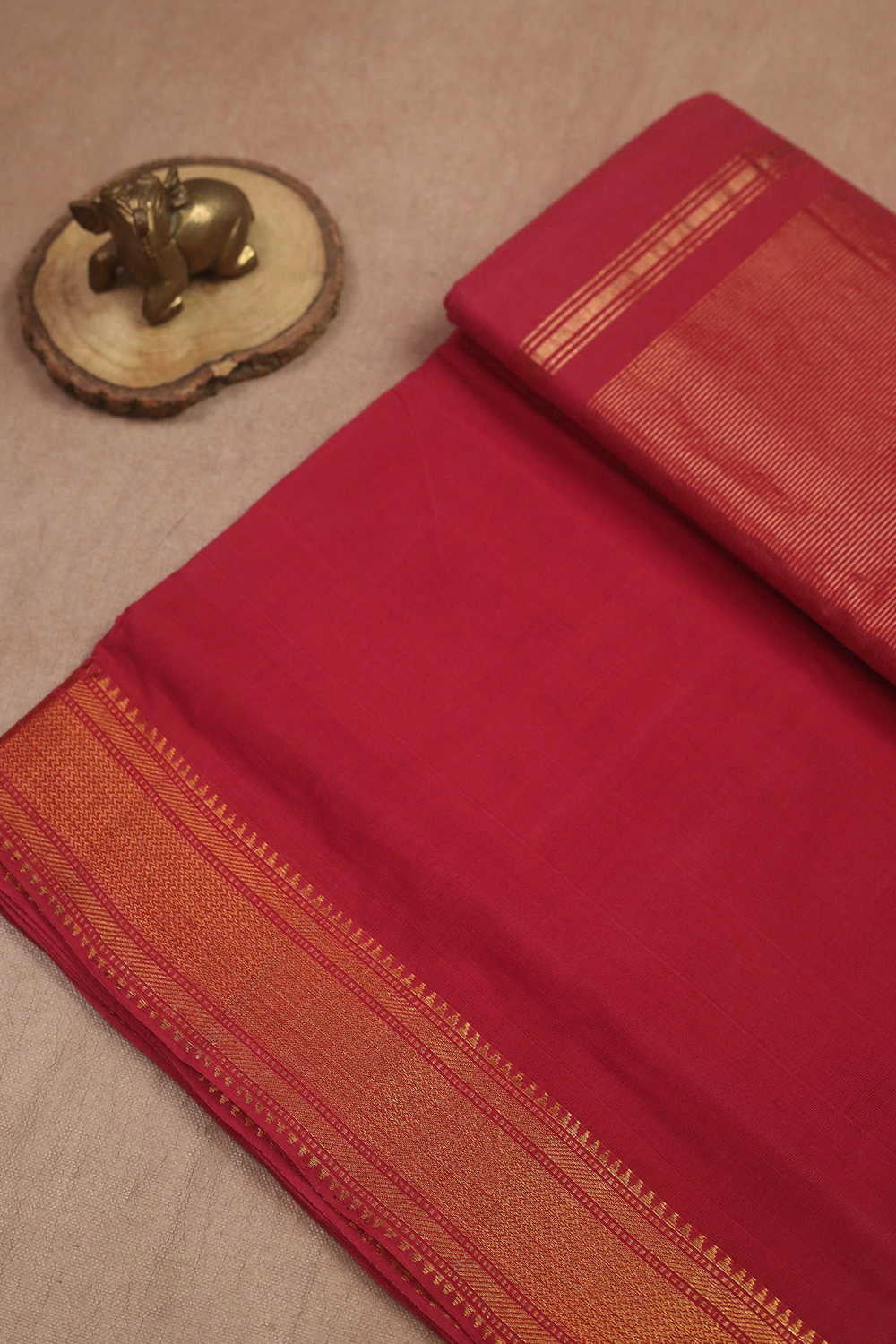 Gold Zari Border - Red Mangalagiri Cotton saree