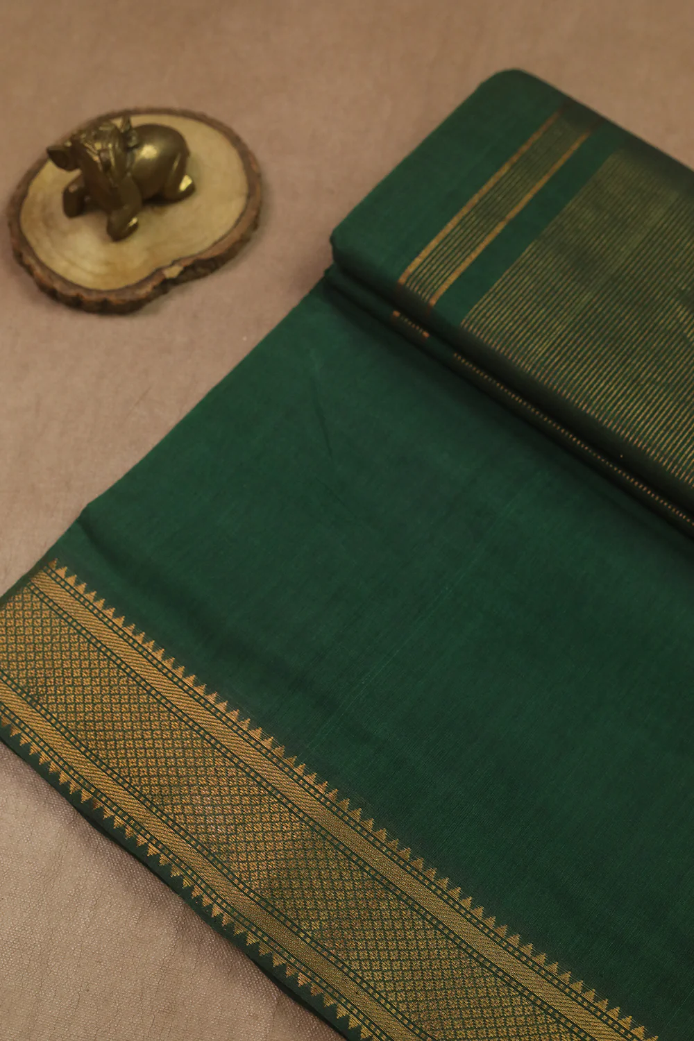 Leaf Green - Gold Zari Border Mangalagiri Cotton saree