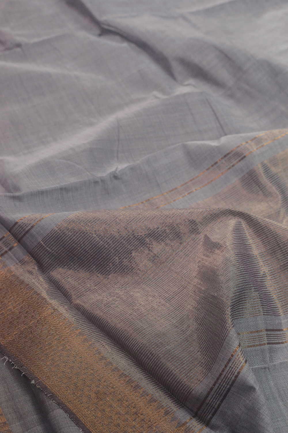 Zari Border - Grey Mangalagiri Cotton saree - Image 3