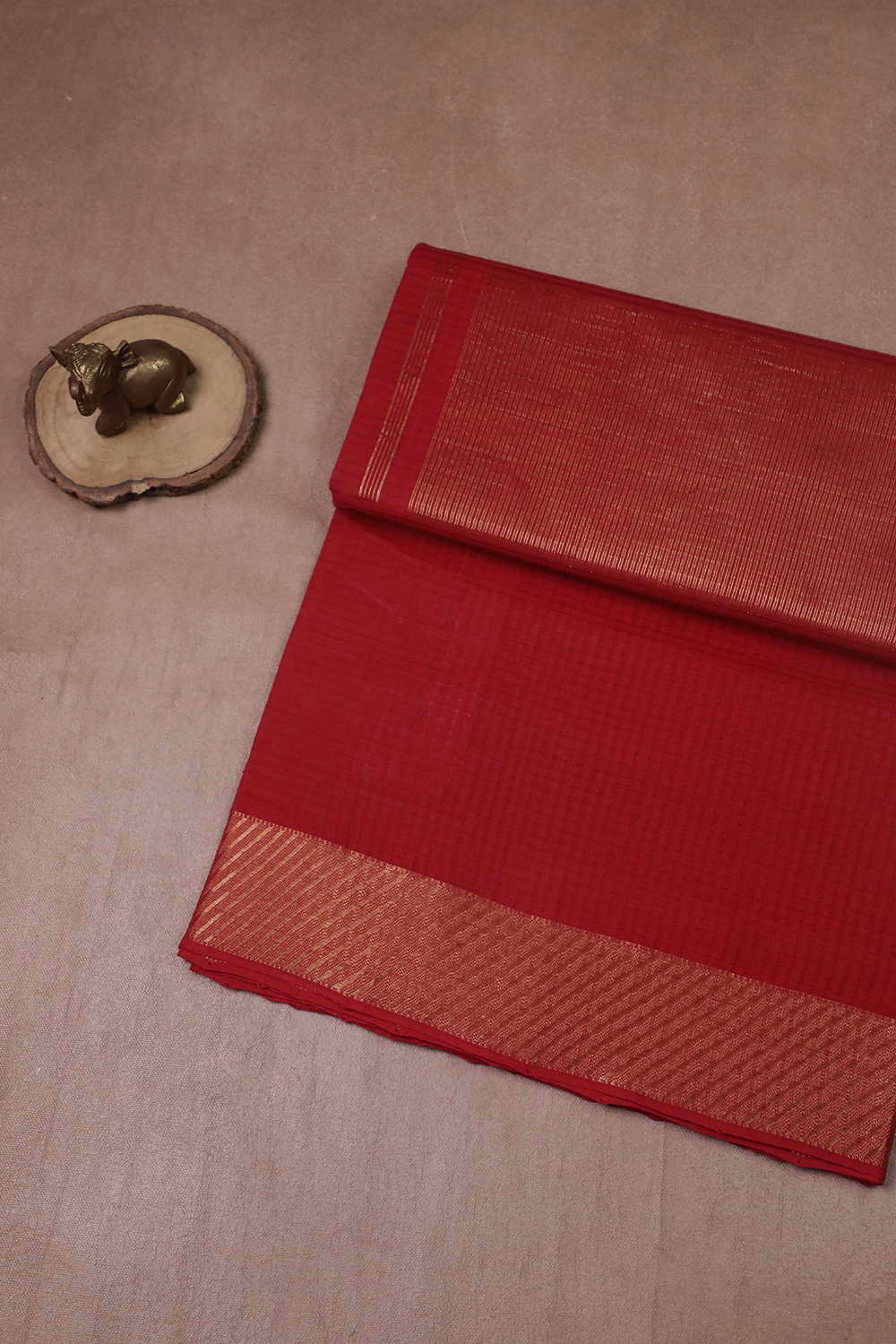 Dark Red with Gold Zari Border Mangalagiri Cotton saree