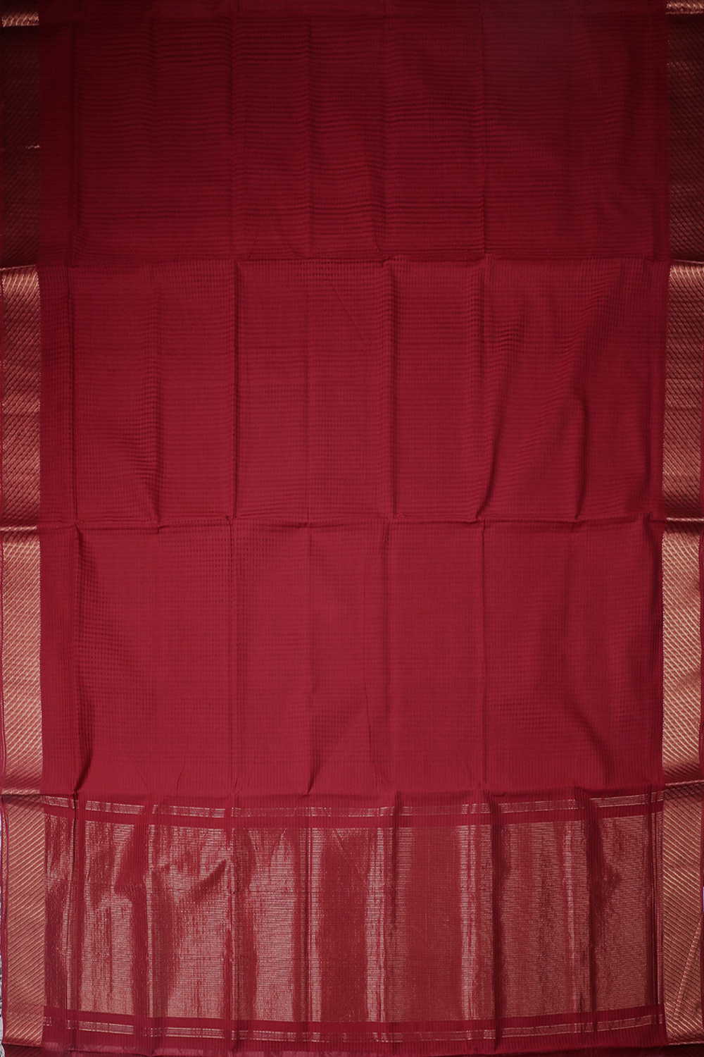 Dark Red with Gold Zari Border Mangalagiri Cotton saree - Image 2