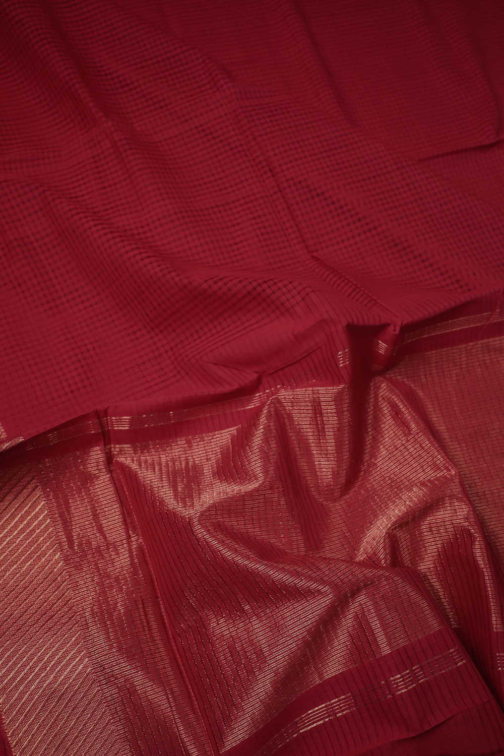 Dark Red with Gold Zari Border Mangalagiri Cotton saree - Image 3