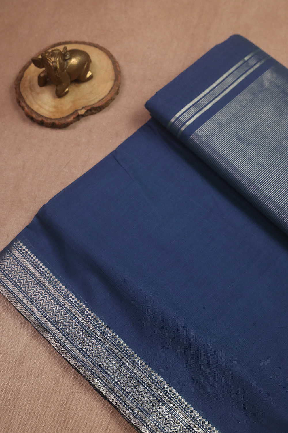 Ink Blue - Silve Zari Border Mangalagiri Cotton saree