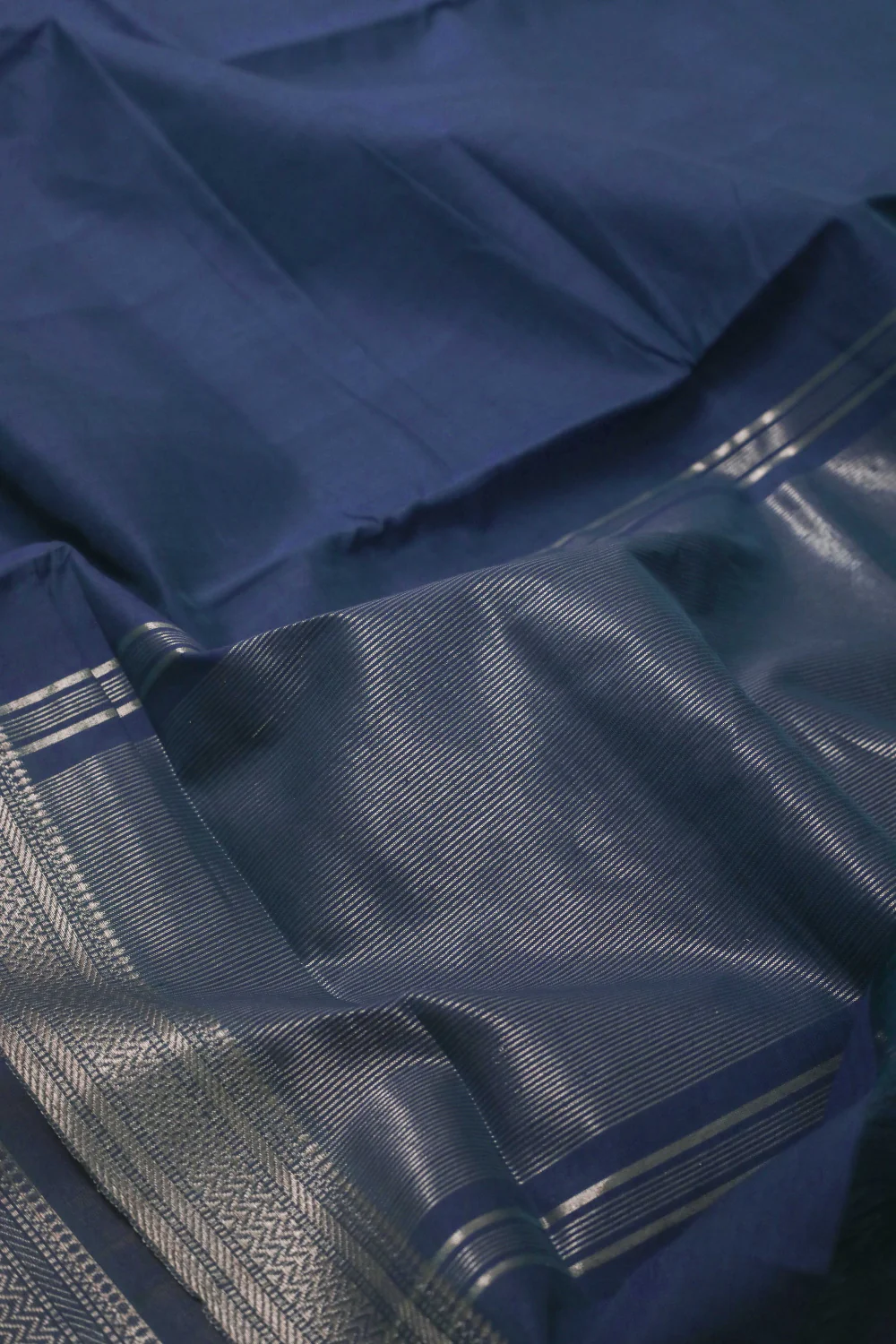 Ink Blue - Silve Zari Border Mangalagiri Cotton saree - Image 3