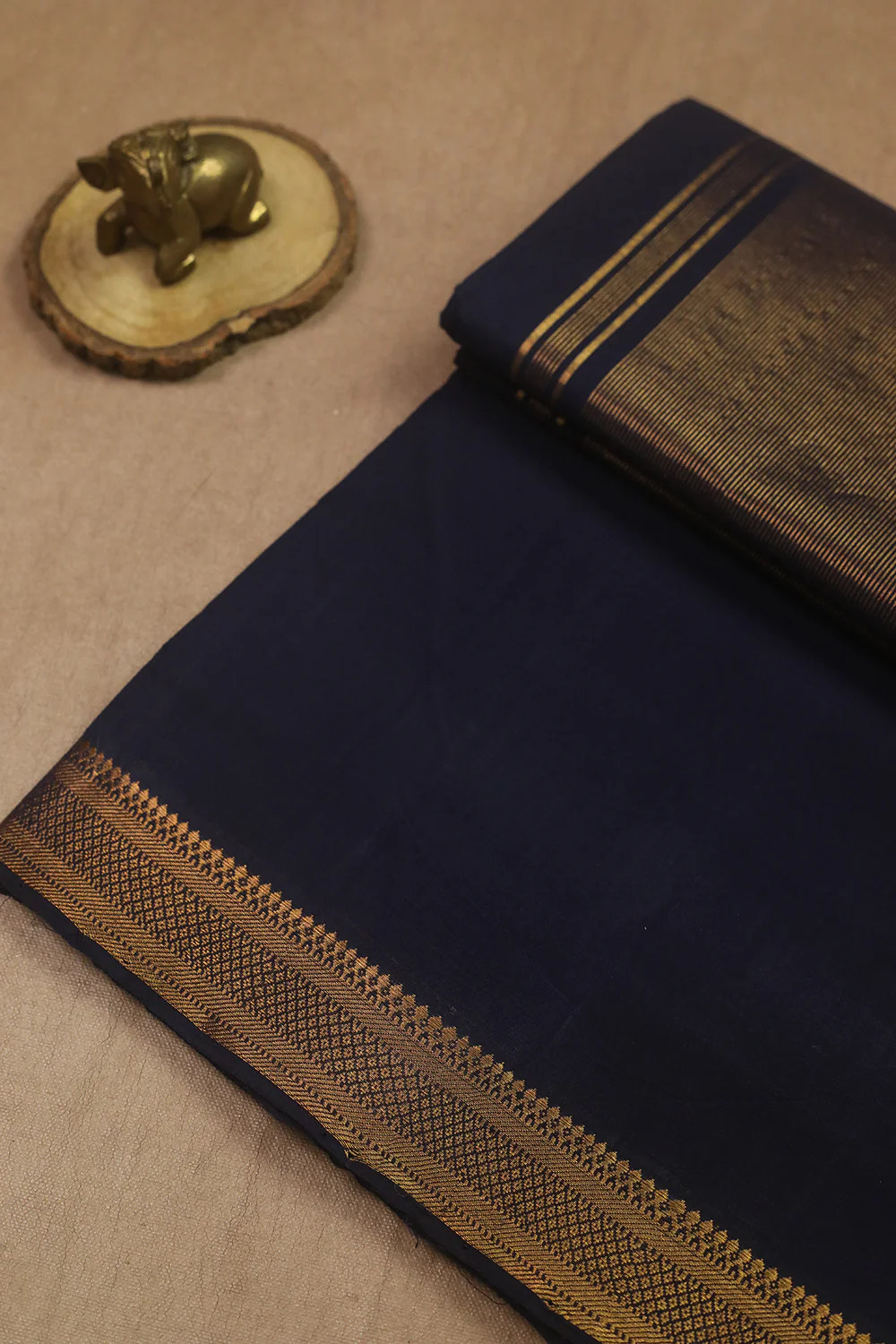 Marine Blue - Plain Mangalagiri Cotton saree