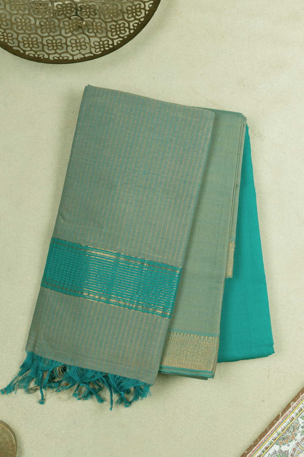 Shade of Grey with Green Mangalagiri Cotton Suit