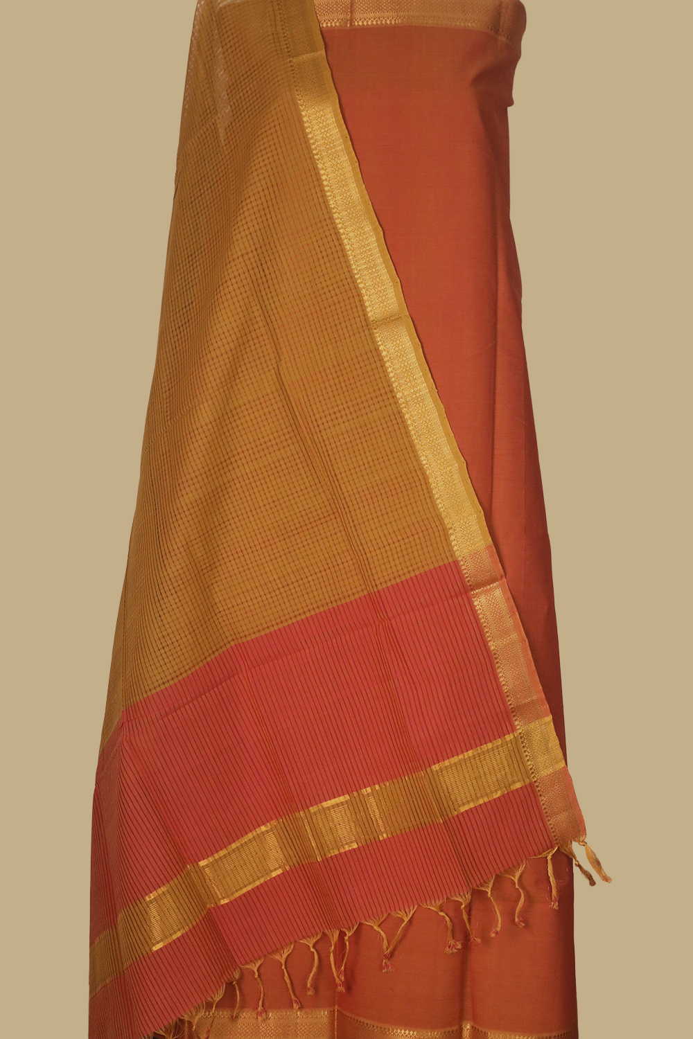 Burnt Orange Mangalagiri Cotton Suit - Image 2