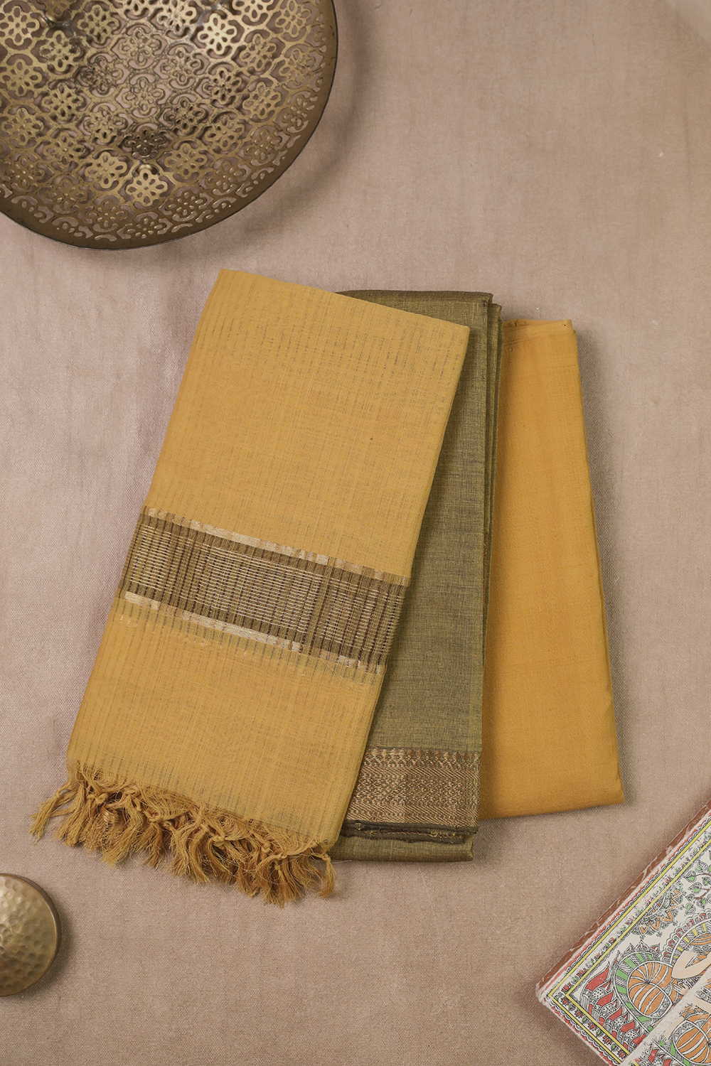 Rust Green Mangalagiri Cotton Suit - Image 2