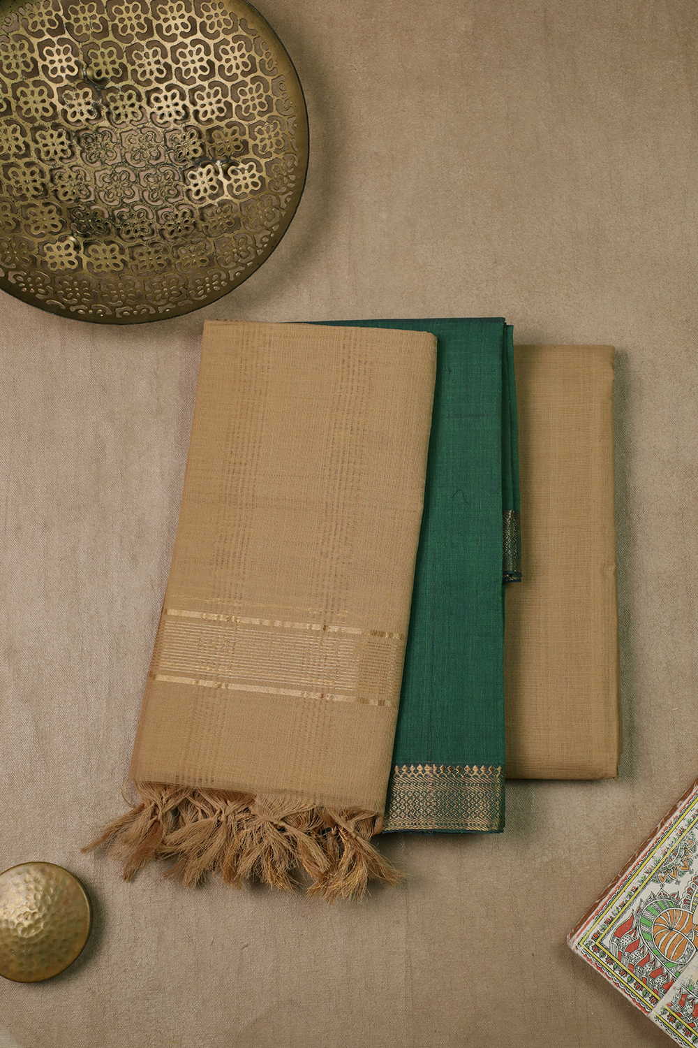 Green with Beige Mangalagiri Cotton Suit