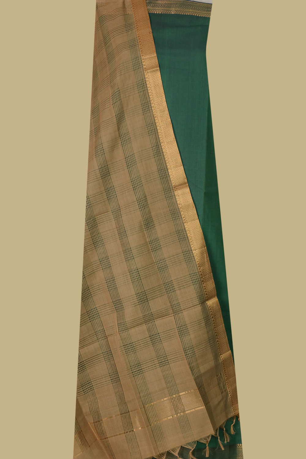 Green with Beige Mangalagiri Cotton Suit - Image 2