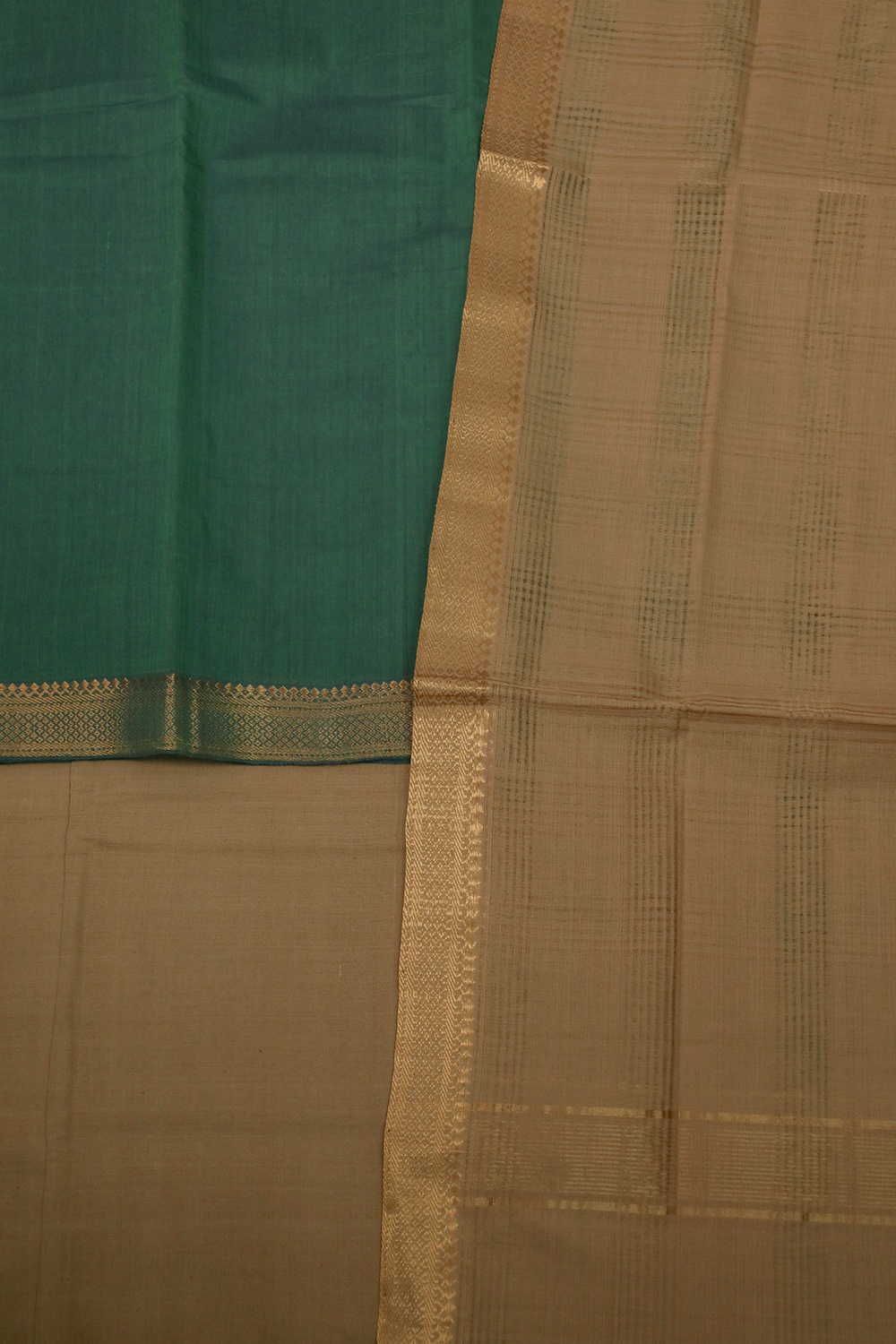 Green with Beige Mangalagiri Cotton Suit - Image 3