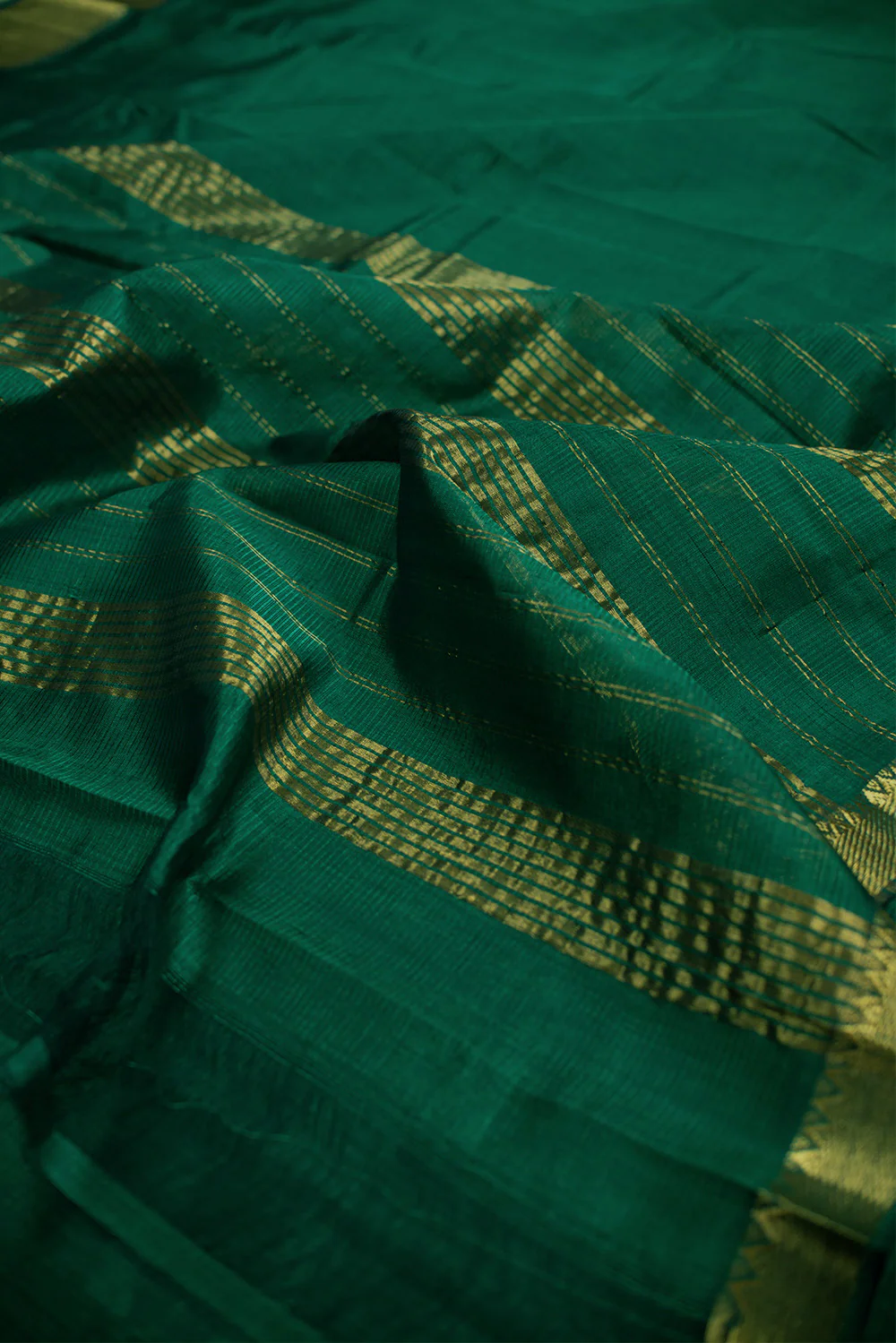 Forest Green Mangalagiri Silk Cotton Saree - Image 3