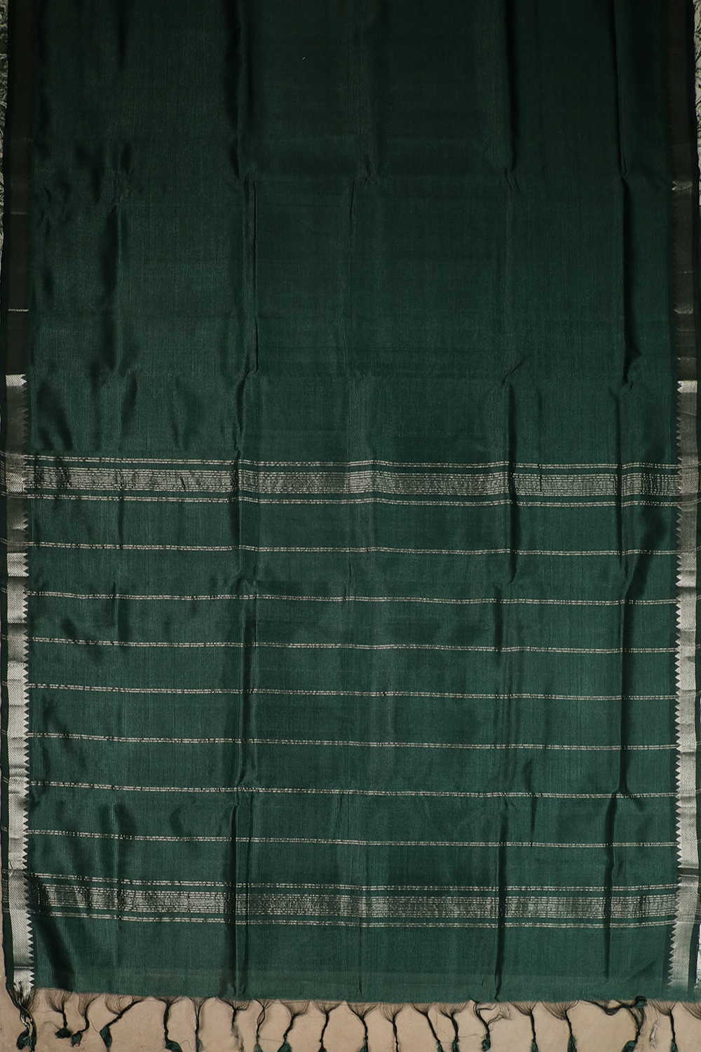 Silver Zari Border on Green Mangalagiri Silk Cotton saree - Image 2