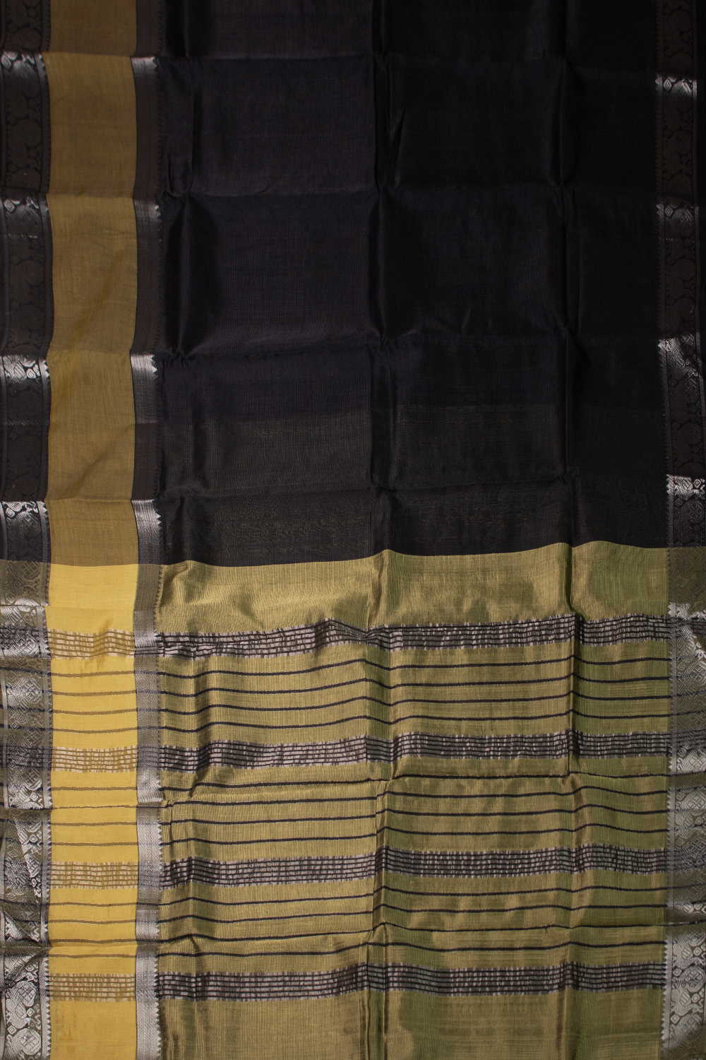 Black with Silver Border Mangalagiri Silk Cotton saree - Image 2