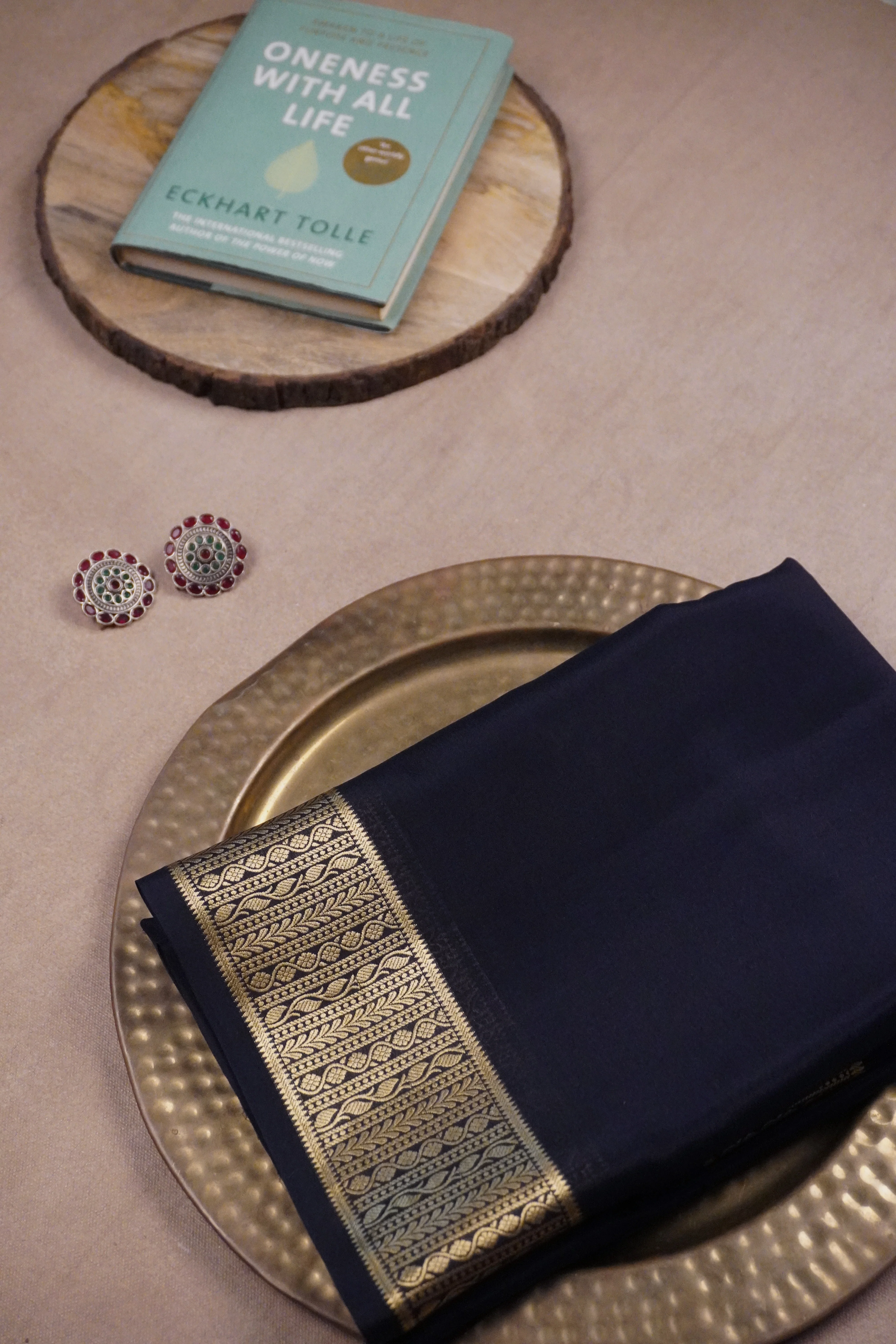 Bluish Black with Zari Border Pure Mysore Silk saree
