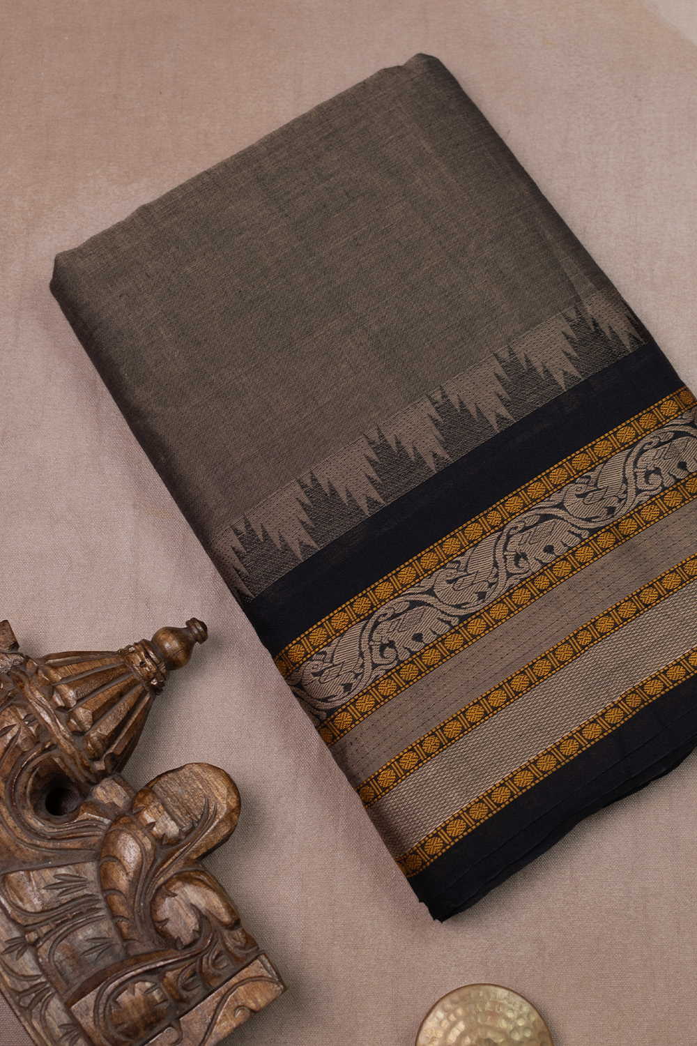 Mauve Grey Narayanpet Border Cotton Fabric