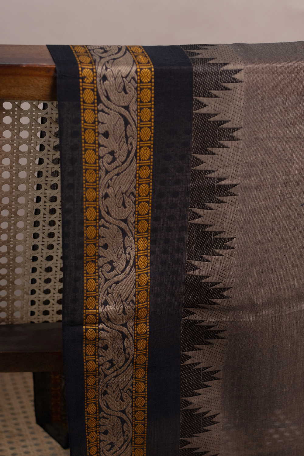 Mauve Grey Narayanpet Border Cotton Fabric - Image 2
