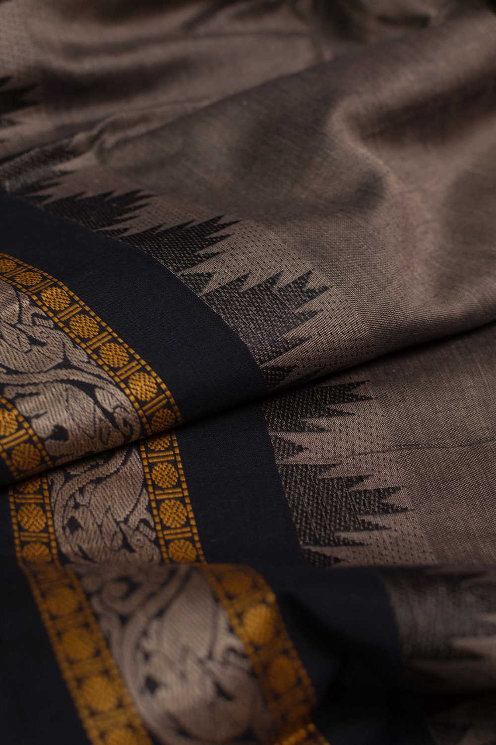 Mauve Grey Narayanpet Border Cotton Fabric - Image 3