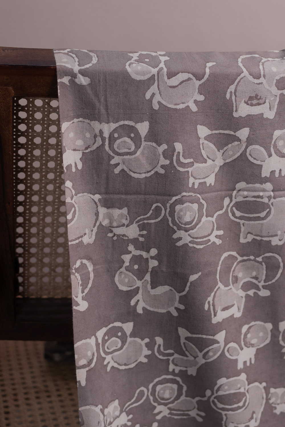 Wild Animals - Grey Dabu Cotton Fabric - Image 2