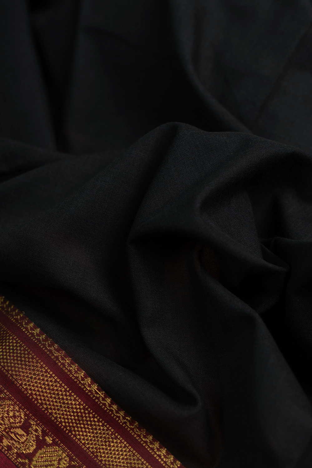 Pitch Black Narayanpet Border Cotton Fabric - Image 3